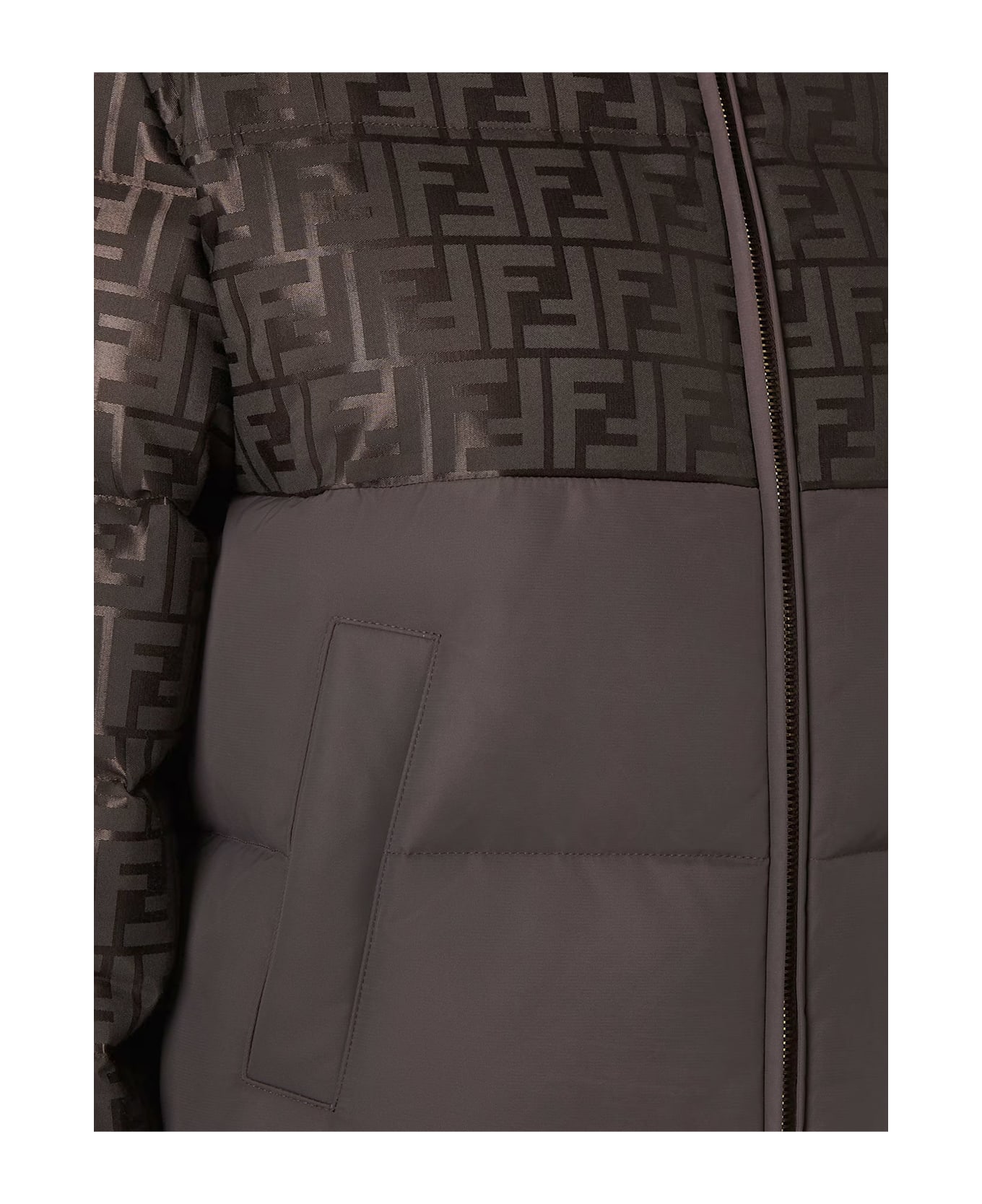 Fendi Down Jacket With Ff Jacquard Insert - DARK BROWN-25