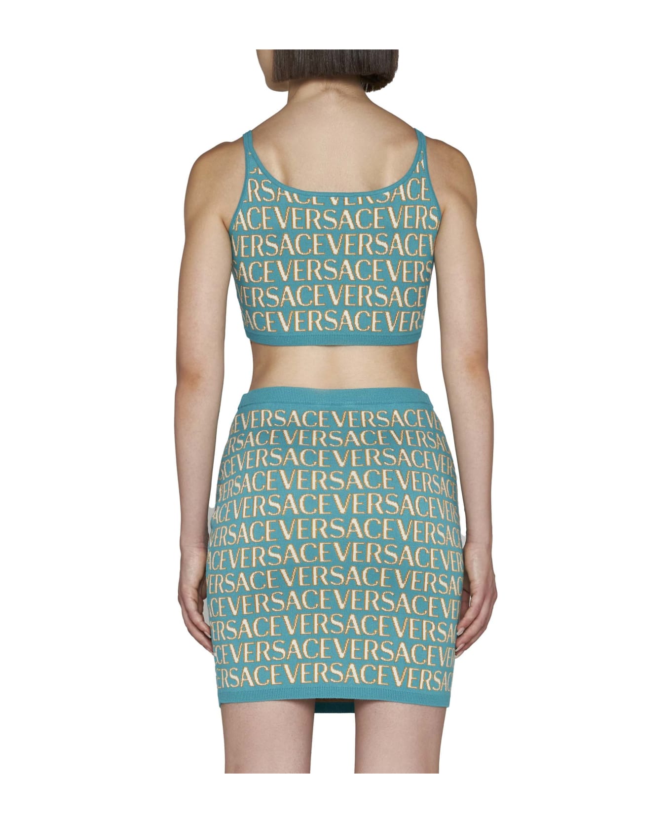 Versace Knitted Mini Skirt - turquoise