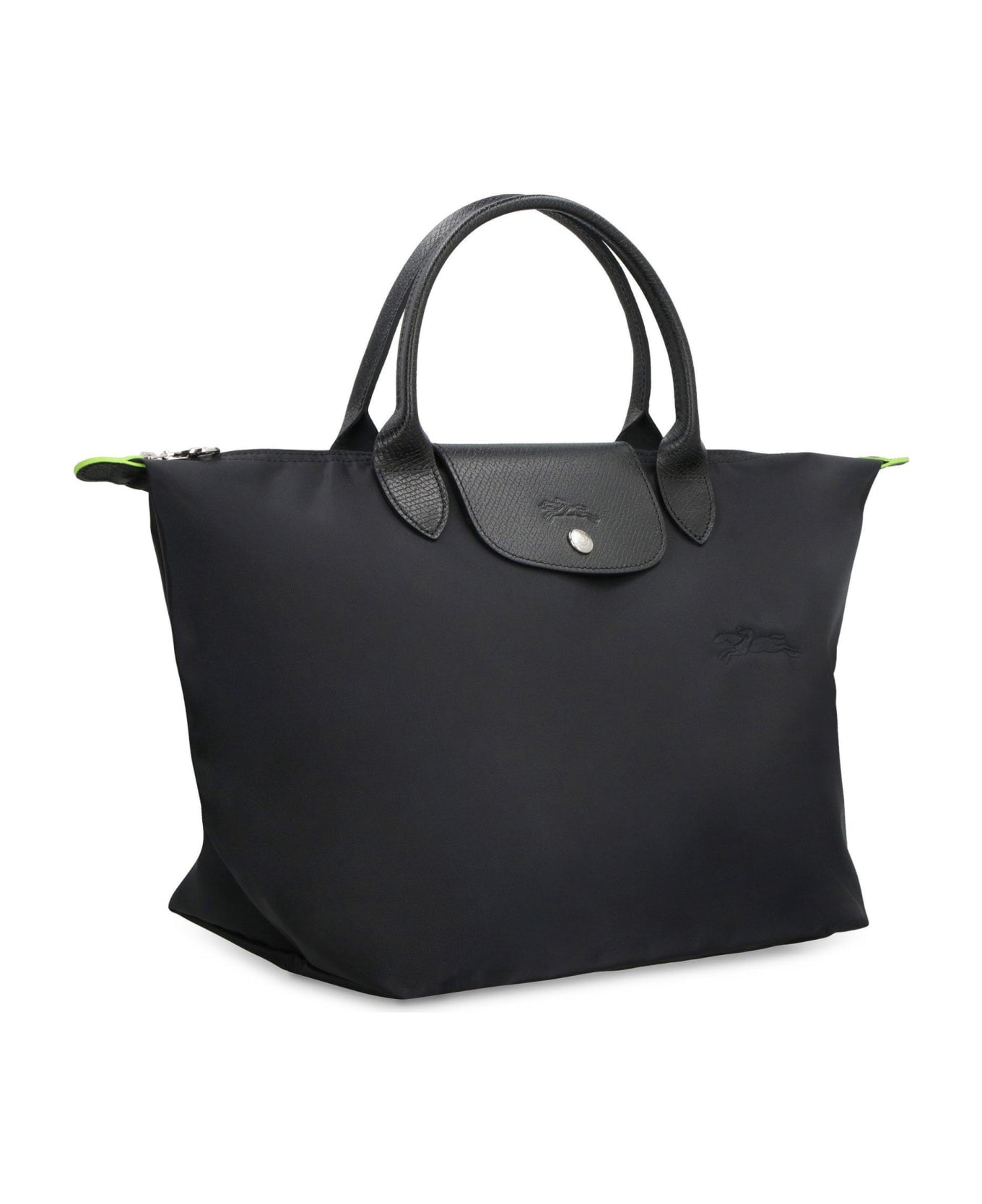 Longchamp Le Pliage Logo Embroidered Medium Tote Bag - Black トートバッグ