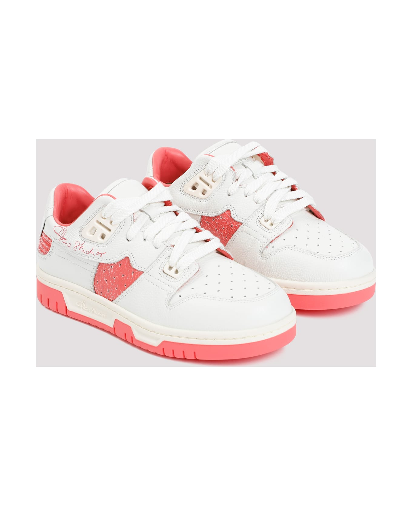 Acne Studios Low Top Leather Sneakers - Dna White Electric Pink