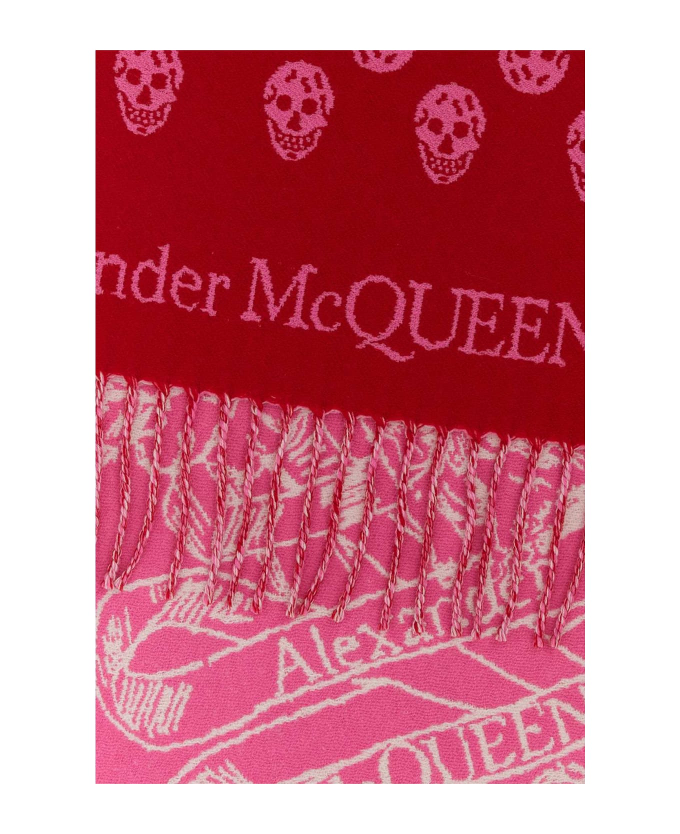 Alexander McQueen Embroidered Wool Reversible Scarf - WELSHREDPSYCPINK