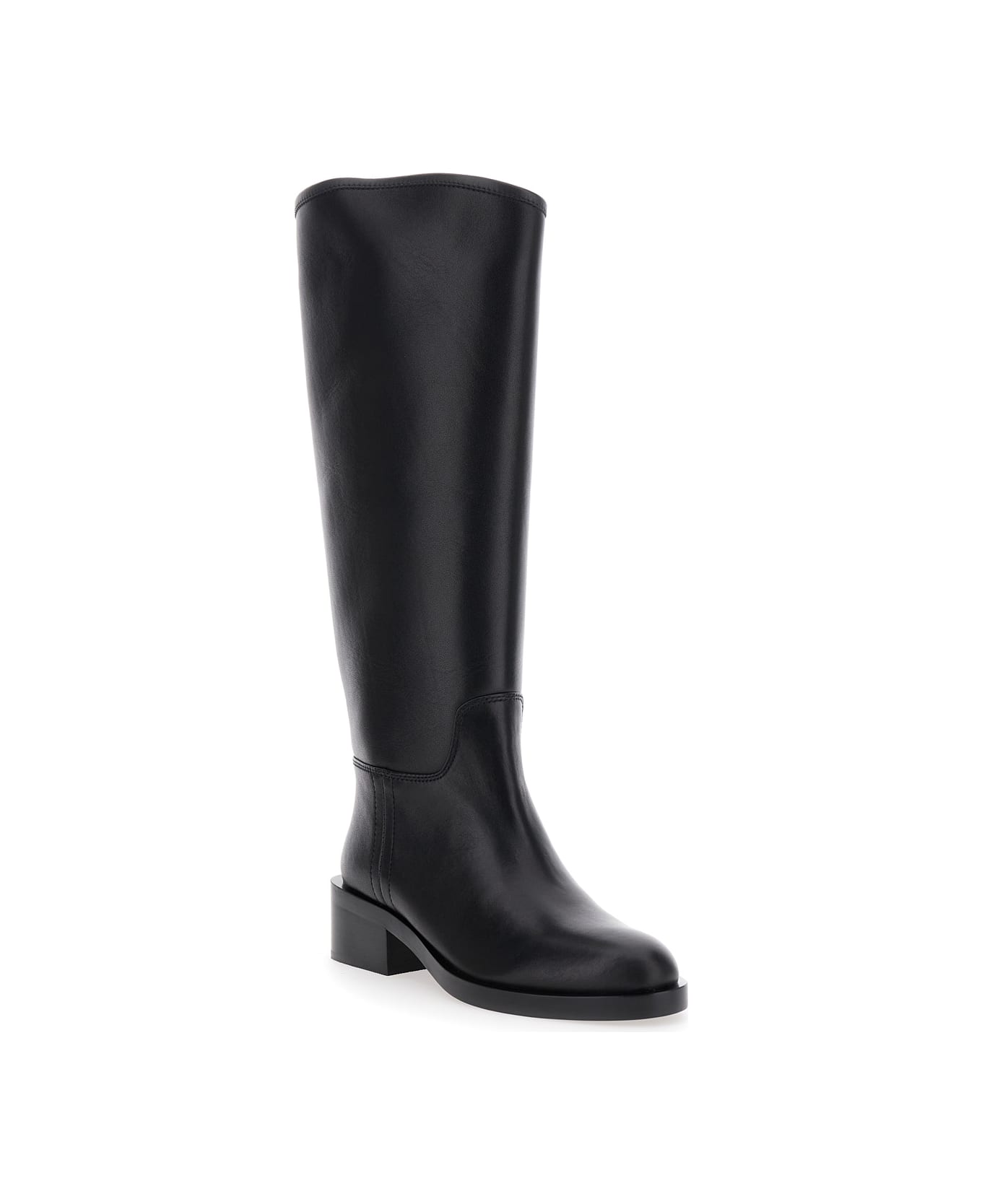 Jeffrey Campbell Black Knee High Boots With Block Heel In Leather Woman - Black