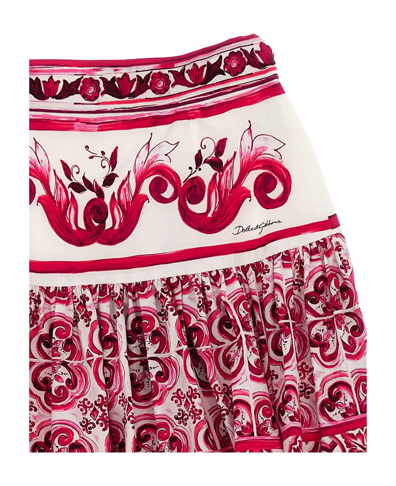 Dolce & Gabbana Long Skirt With Fuchsia Majolica Print - Pink