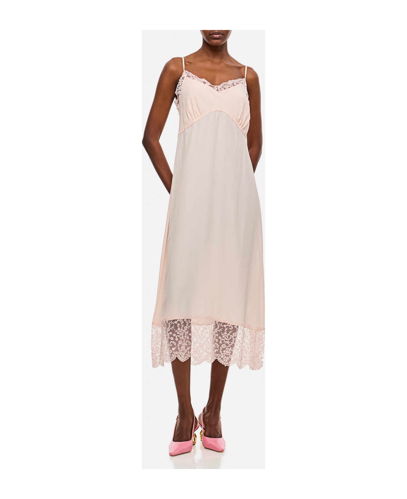 Simone Rocha Slip Dress W/ Deep Lace Trim - Pink