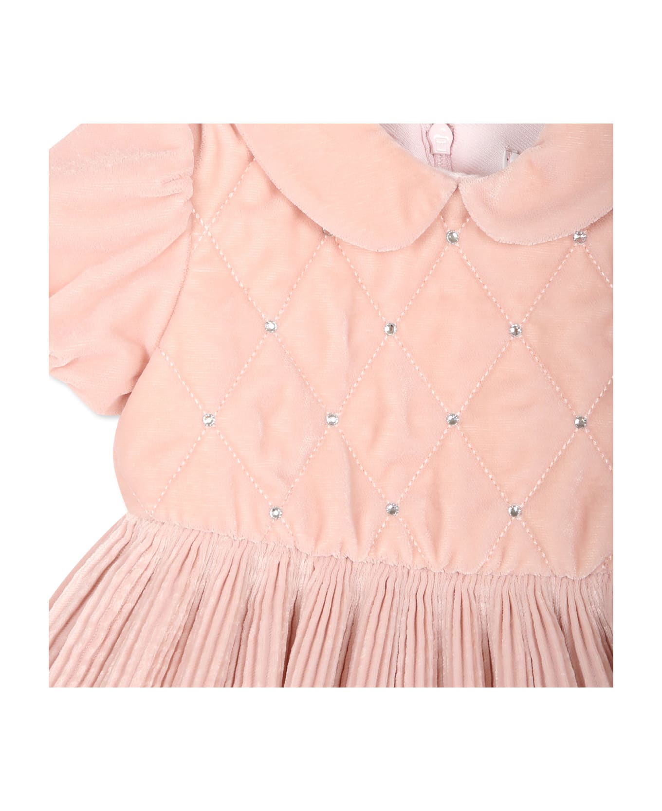Monnalisa Pink Dress For Baby Girl With Rhinestones - Pink