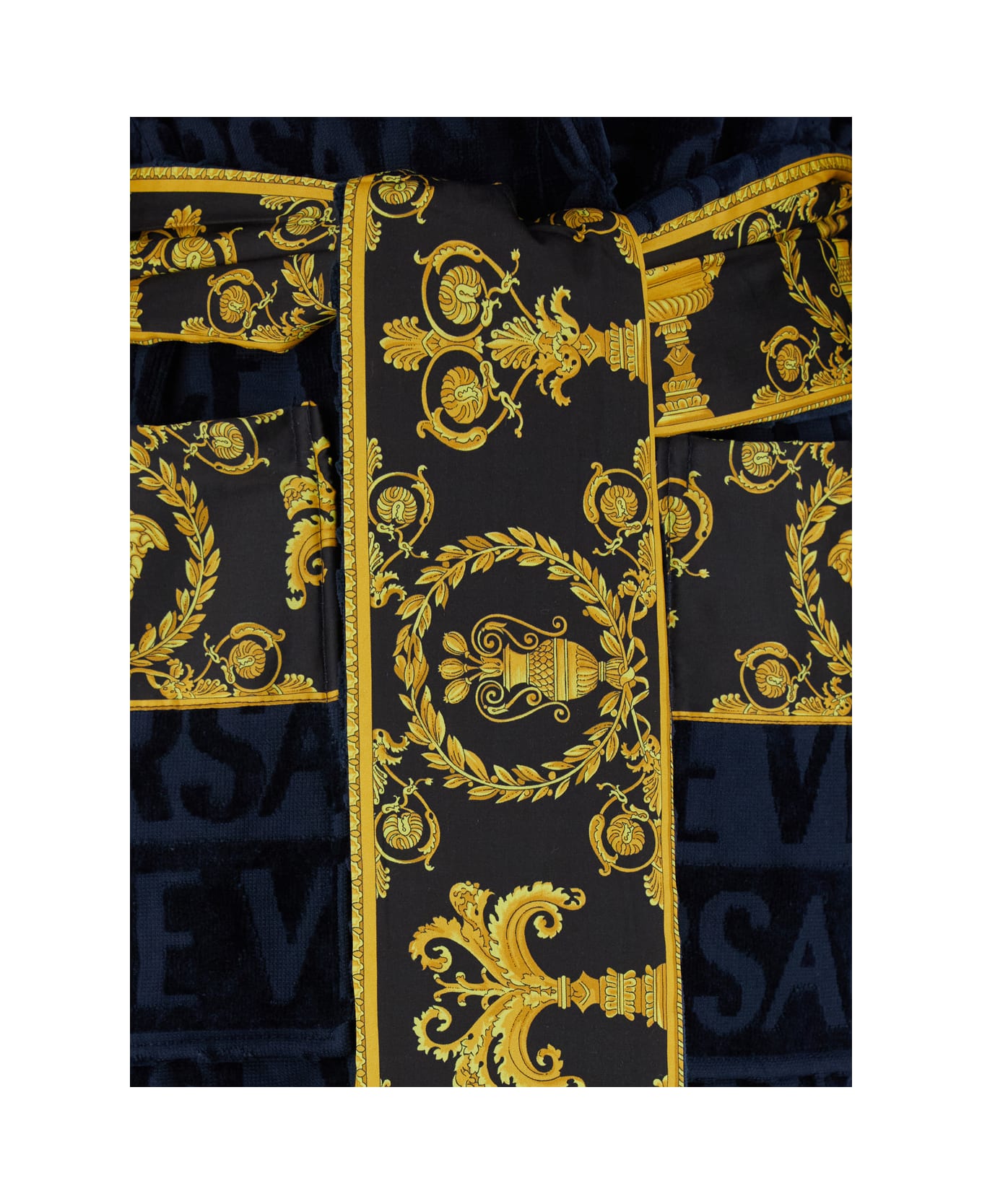 Versace 
baroque
 Blue Bathrobe With All-over Logo Print In Cotton Home - Blu