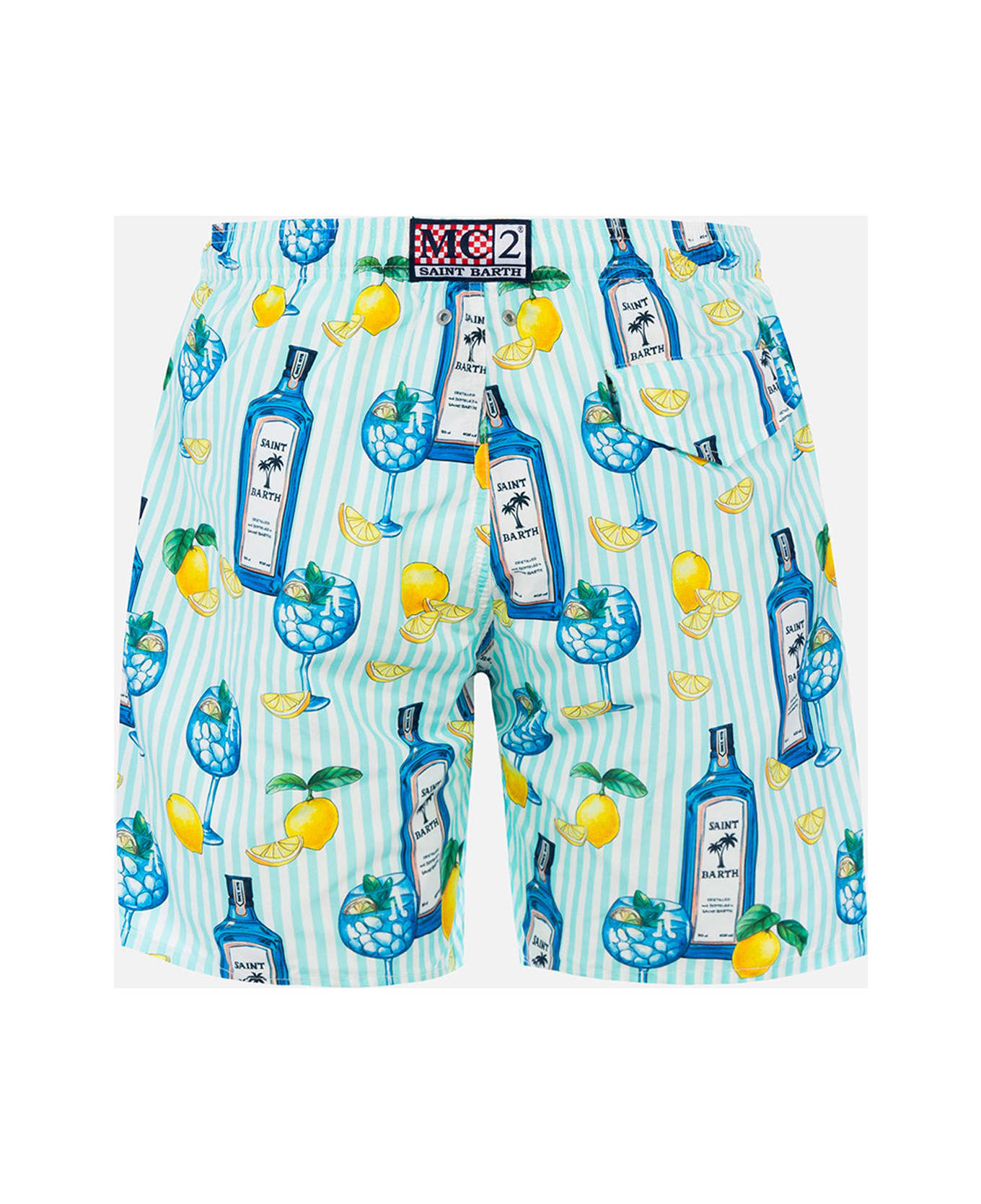 MC2 Saint Barth Man Lightweight Fabric Swim-shorts Lighting With Gin Tonic Print - GREEN
