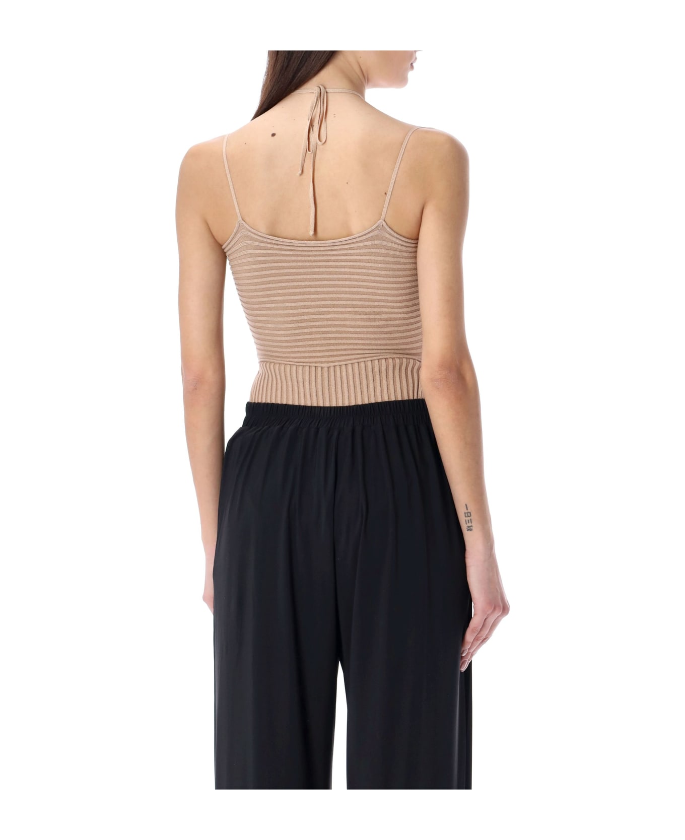 ANDREĀDAMO Ribbed Knit Sleeveless Bodysuit With Cut - NUDE