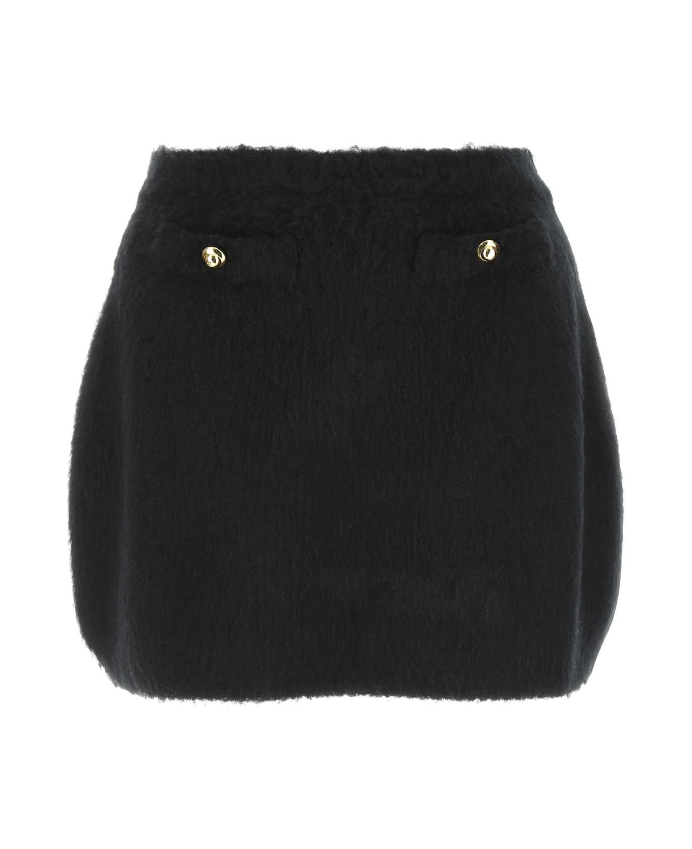 Miu Miu Black Stretch Wool Blend Mini Skirt - Black
