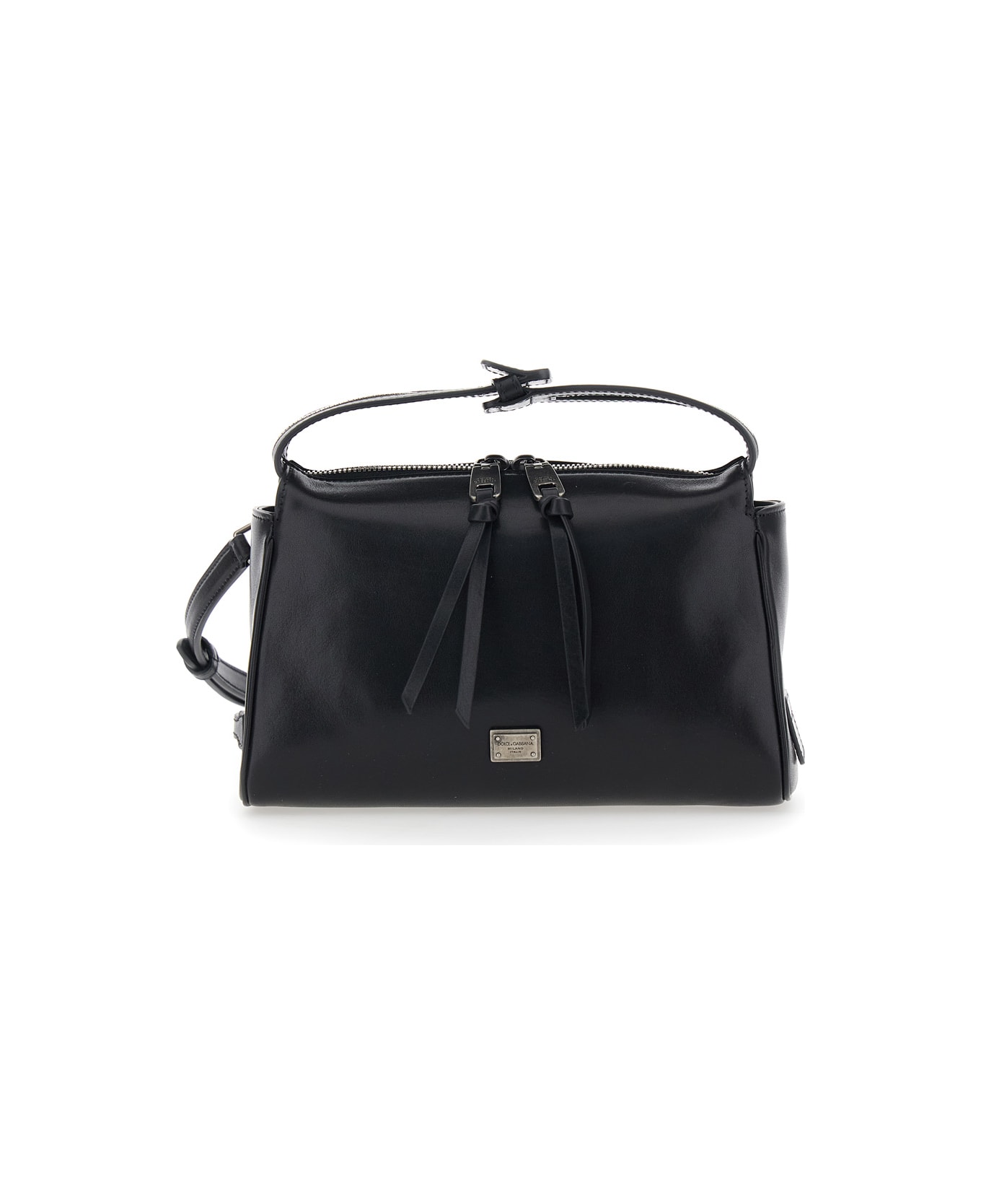 Dolce & Gabbana 'vittoria' Black Mini Shoulder Bag With Adjustable And Removable Shoulder Strap And Logo Plaque On The Front In Leather Man - Black
