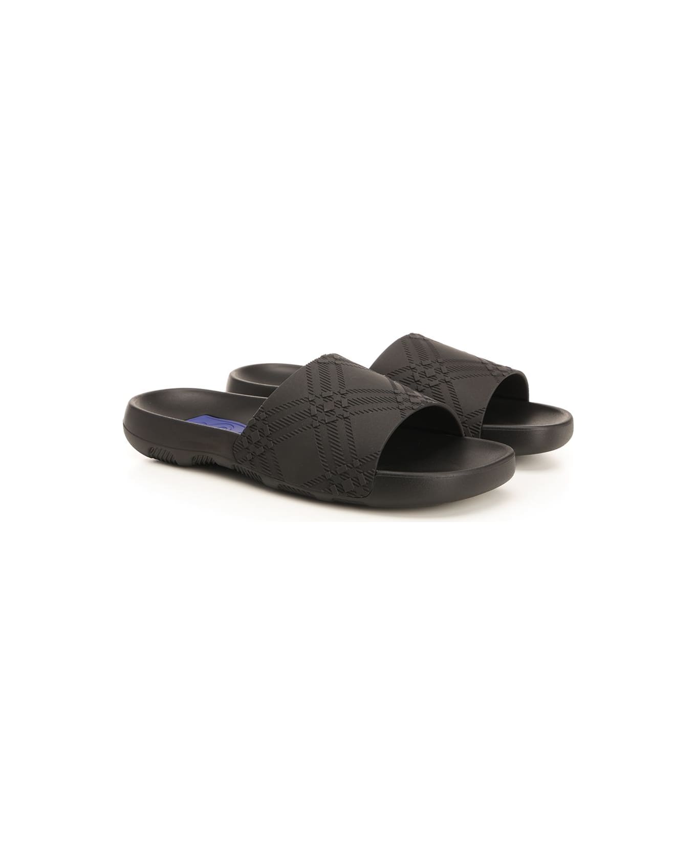 Burberry Checked Slip-on Slides - Black