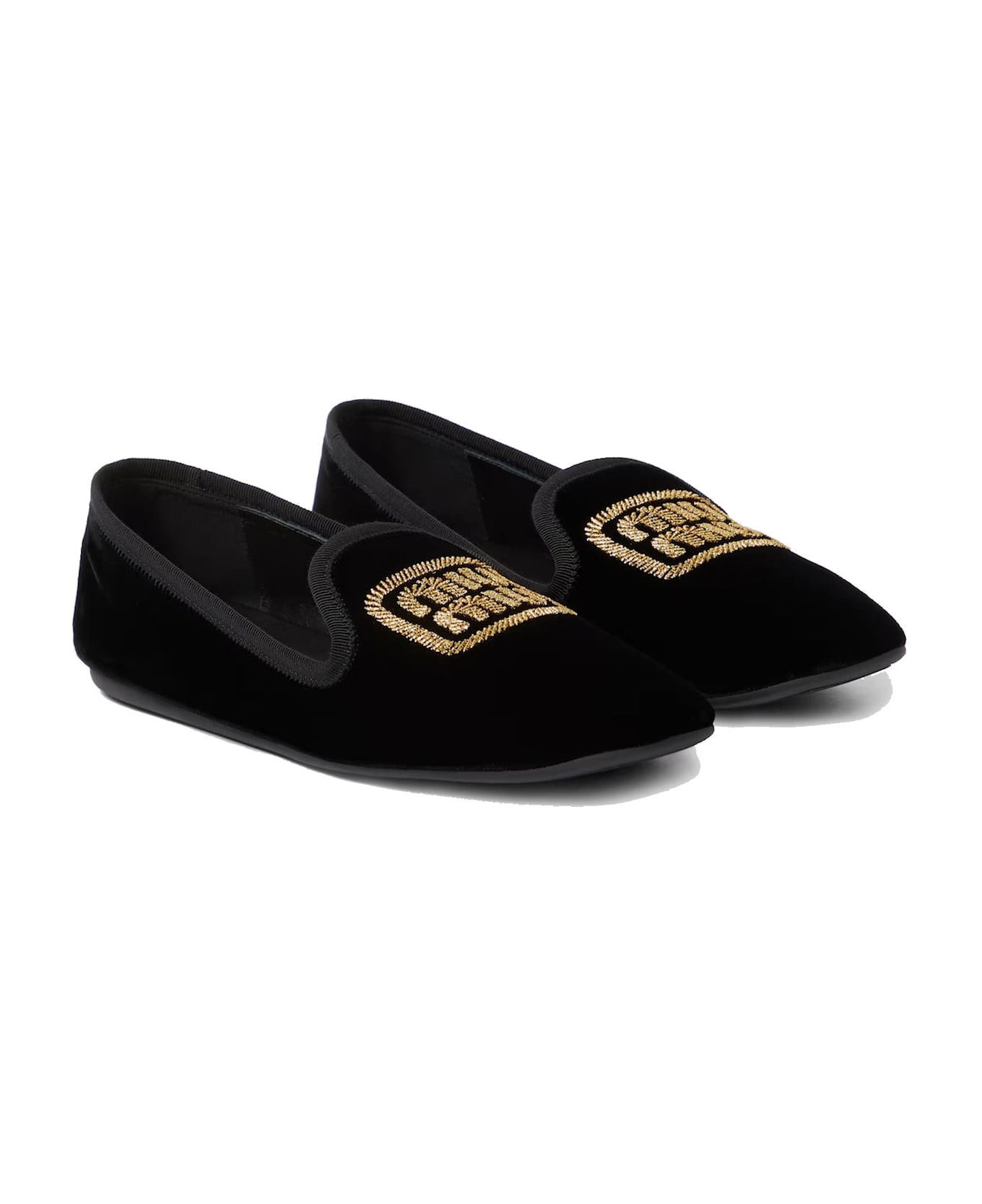 Miu Miu Logo Velvet Flats - Black