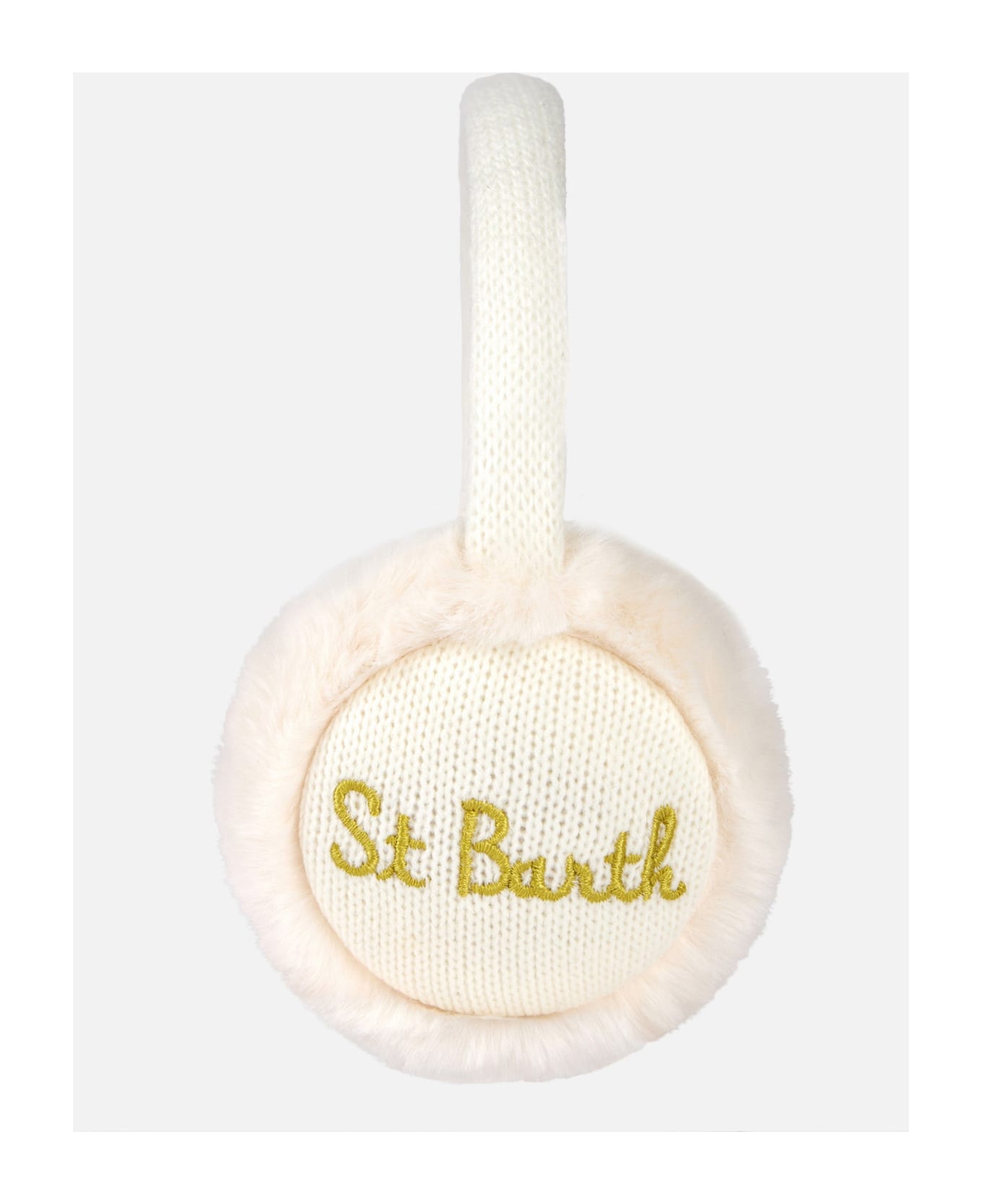 MC2 Saint Barth Woman White Tricot Earmuffs With Furry Details - WHITE