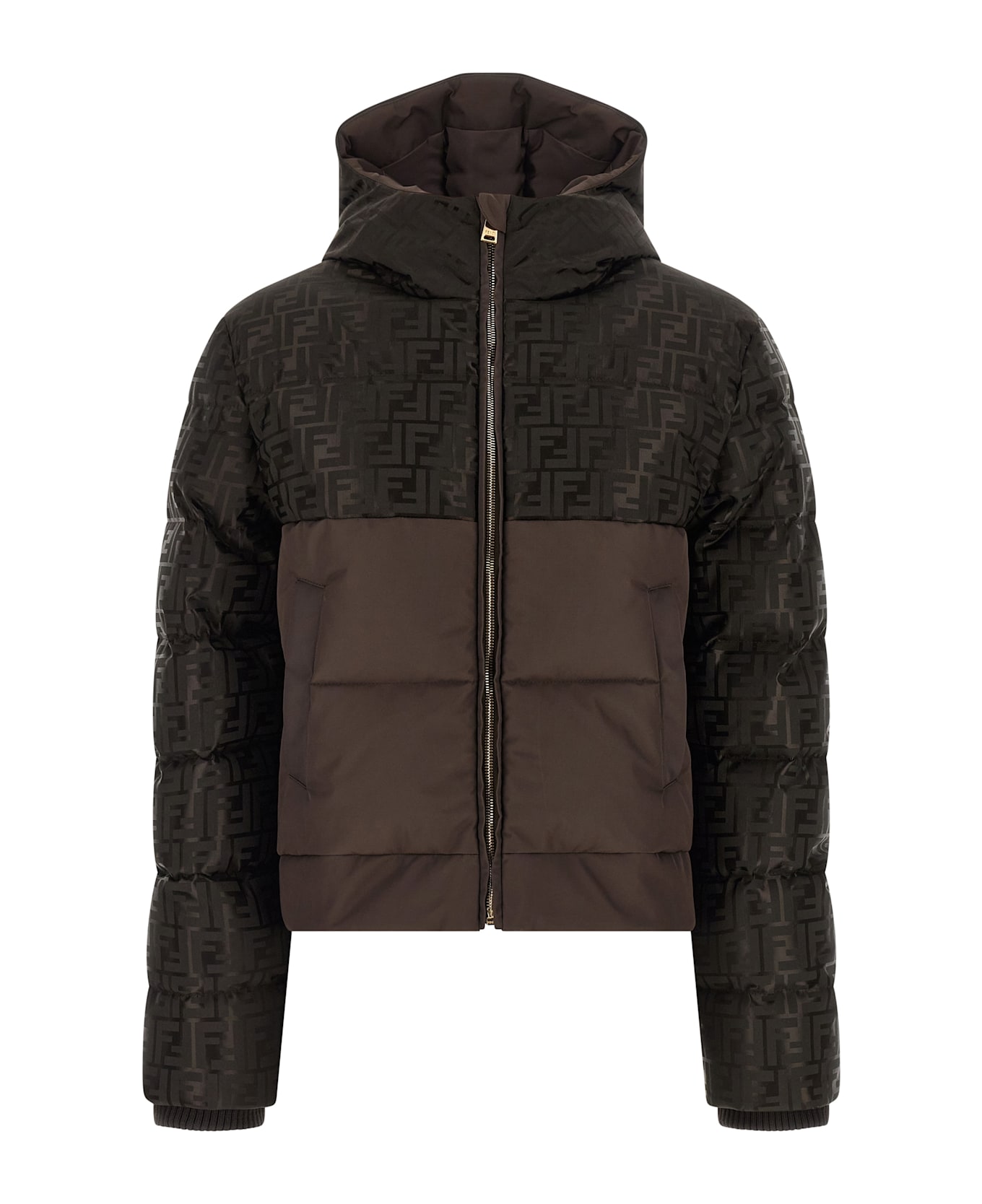 Fendi Ff Nylon Down Jacket - Brown
