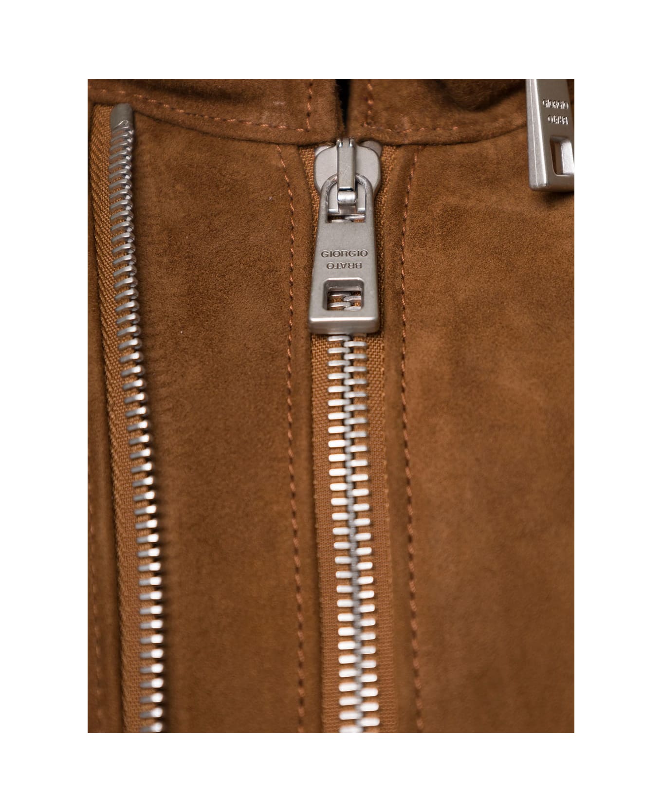 Giorgio Brato Brown Jacket With Zip Details And Elasticated Inserts In Suede Man - Brown