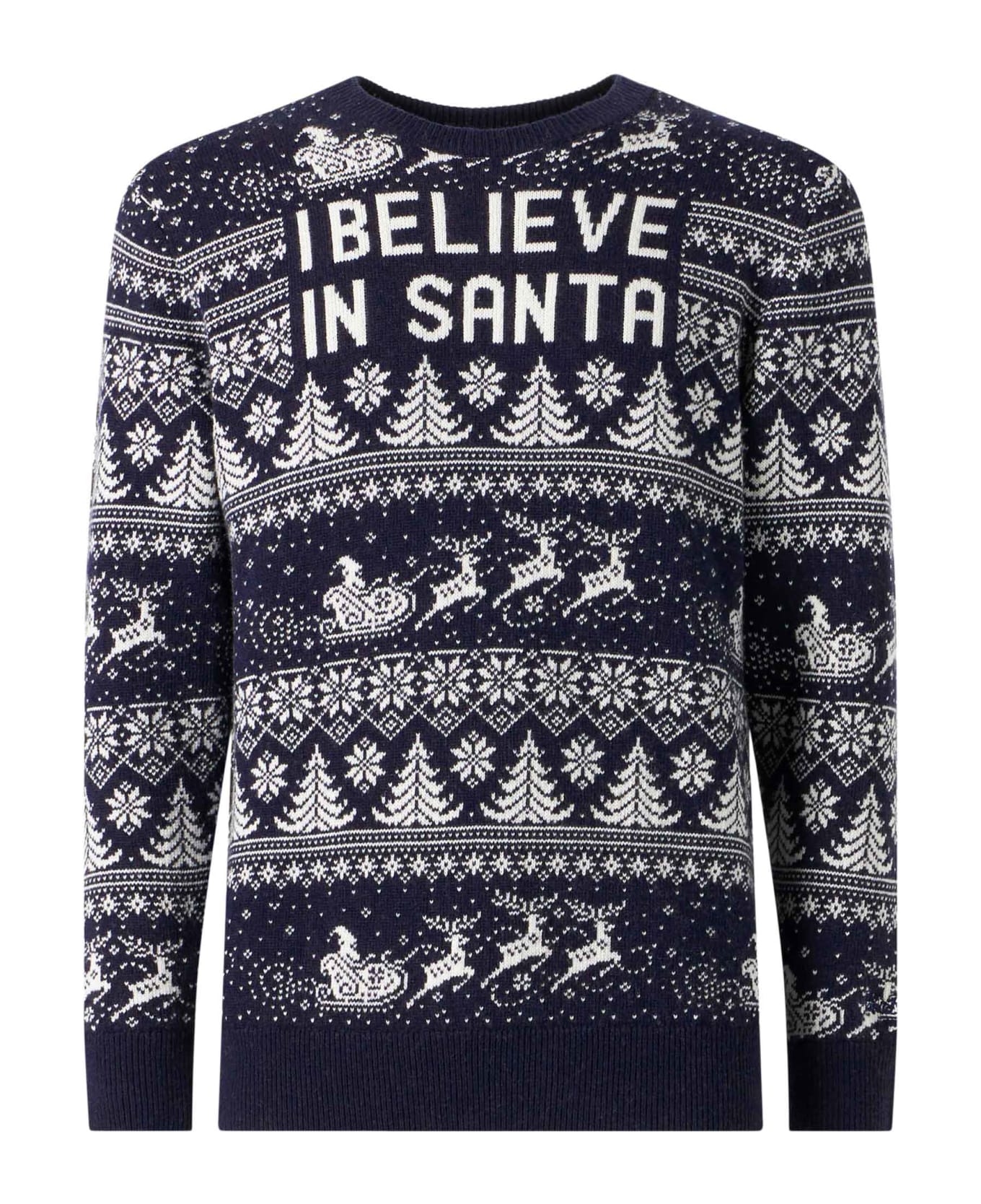 MC2 Saint Barth Man Sweater With I Believe In Santa Lettering - BLUE