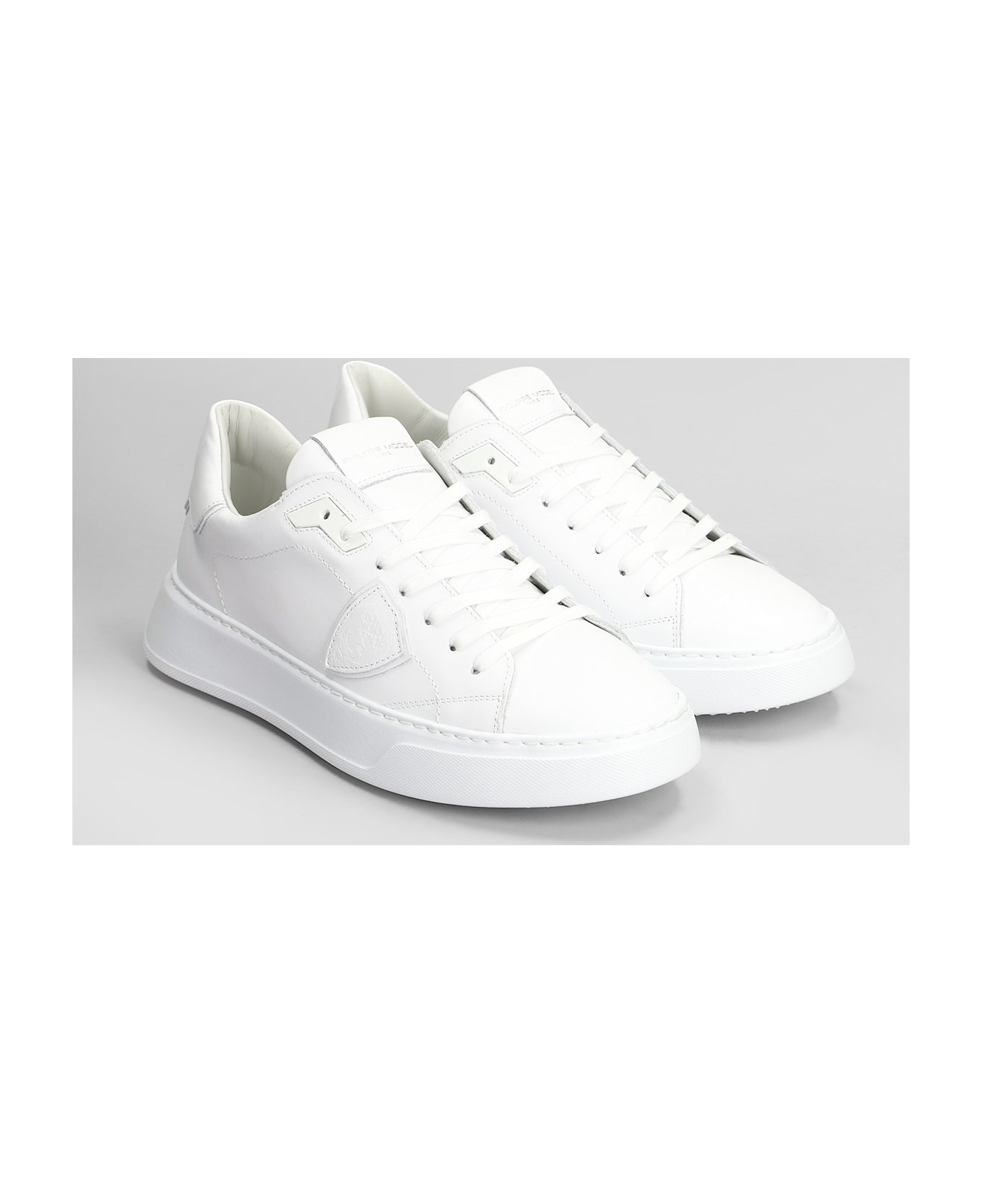 Philippe Model Temple Low Sneakers In White Leather - white