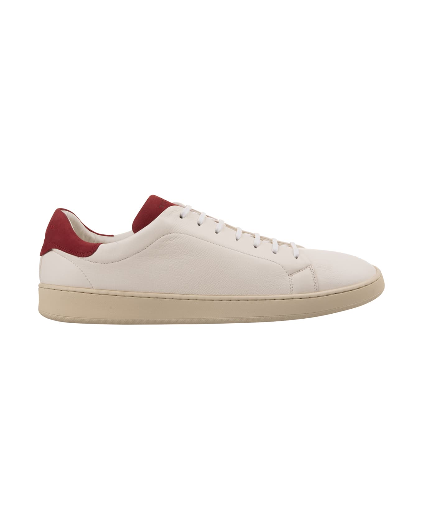 Kiton White Leather Sneakers With Red Details - White