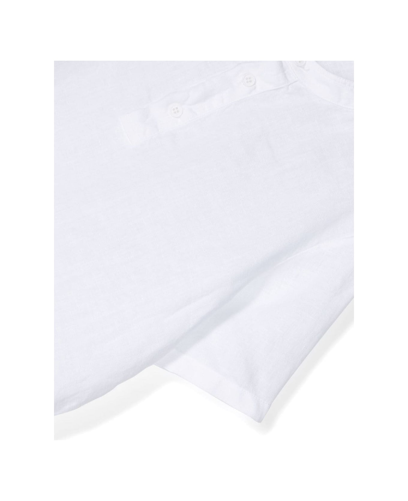 Il Gufo White Linen Shirt With Mandarin Collar - White
