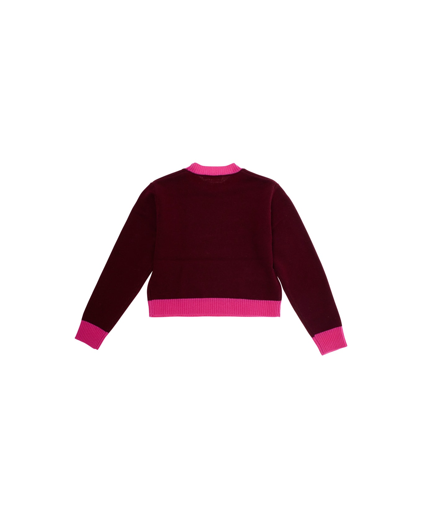 Marni Fuchsia Crewneck Sweater With Logo Lettering On The Front And Contrasting Trims In Wool And Cashmere Woman - Fuxia