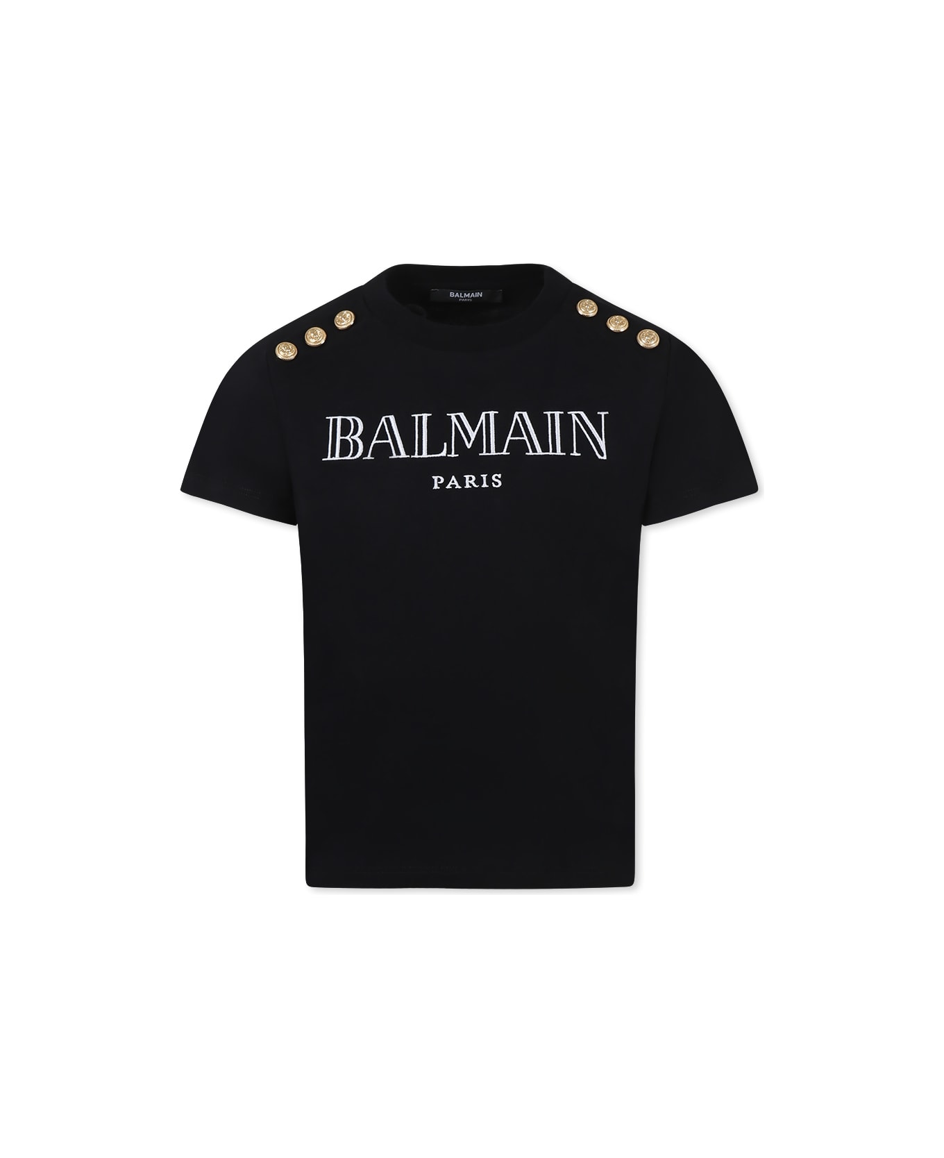 Balmain Black T-shirt For Kids With Logo - Black