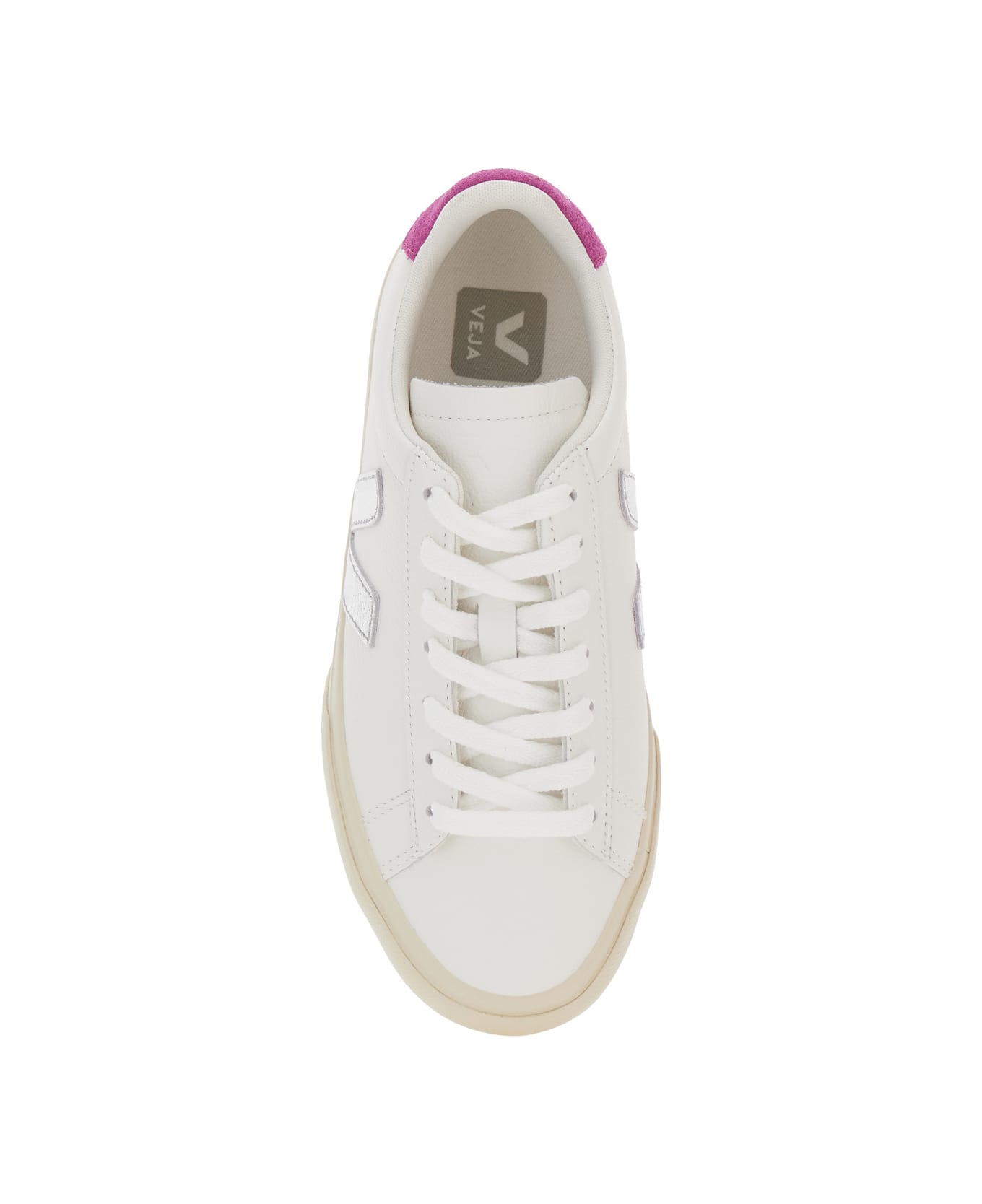 Veja 'campo' White Low Top Sneakers With Contrasting Heel With Logo Lettering And Logo Patch On The Side In Leather Unisex - White