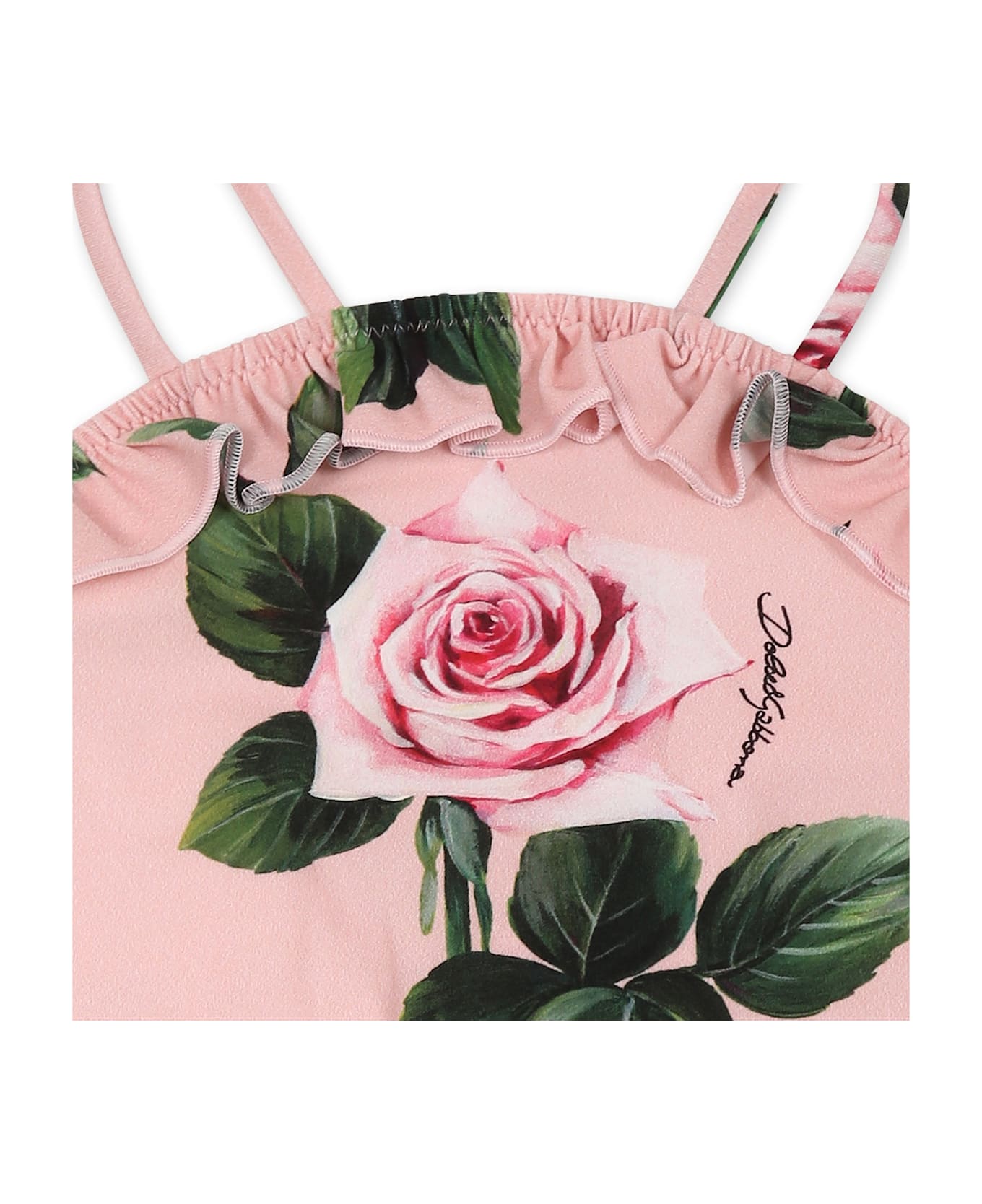 Dolce & Gabbana Pink Swimsuit For Baby Girl With Rose Print - Pink
