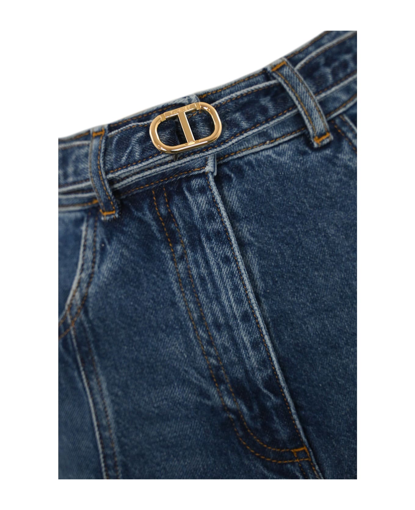 TwinSet Denim Skirt With Oval-t Belt - Denim
