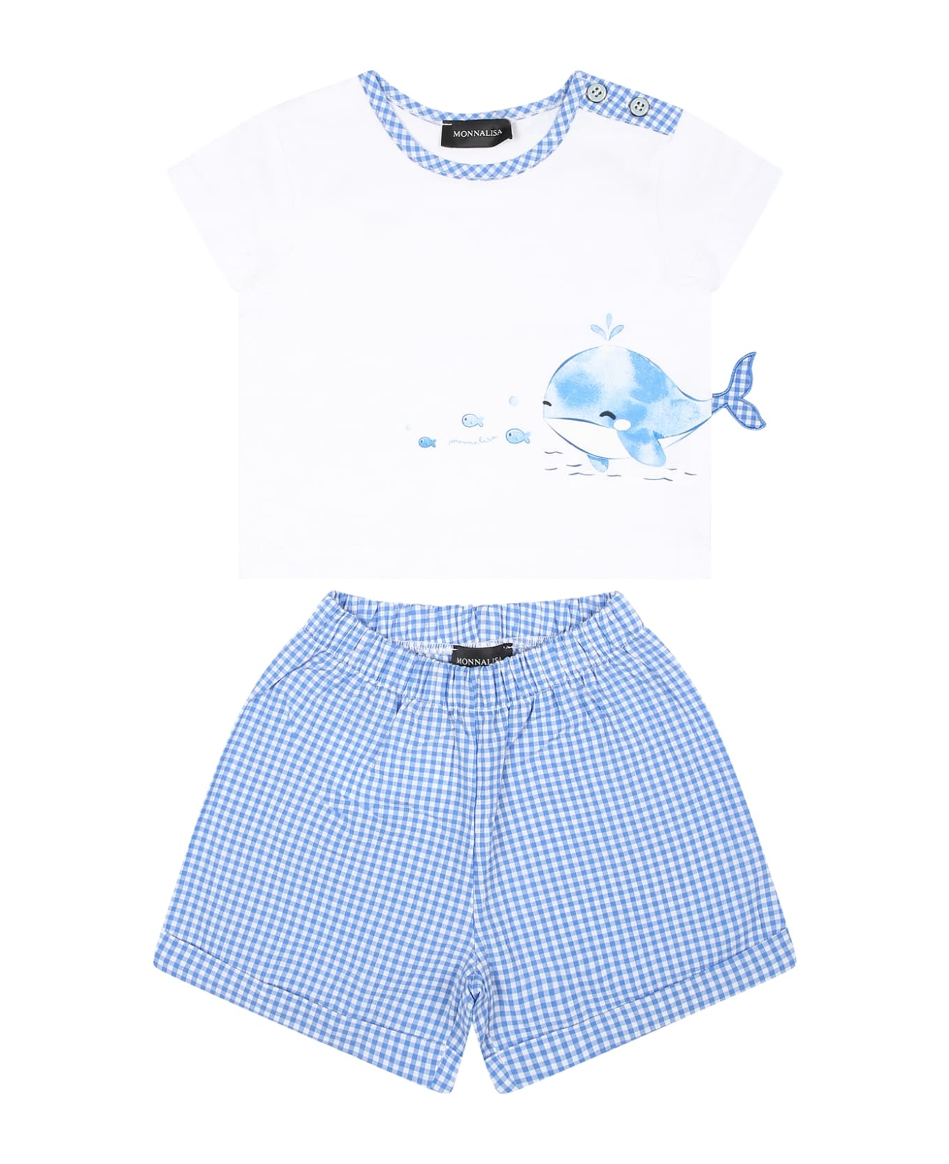 Monnalisa White Suit For Baby Boy With Whale Print - White ボトムス