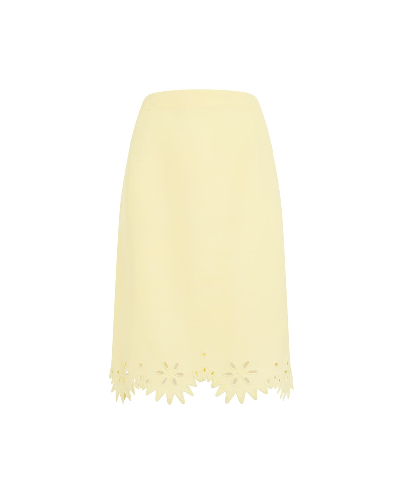 Bottega Veneta Grainy English Embroidery Midi Skirt - Chalk Banana