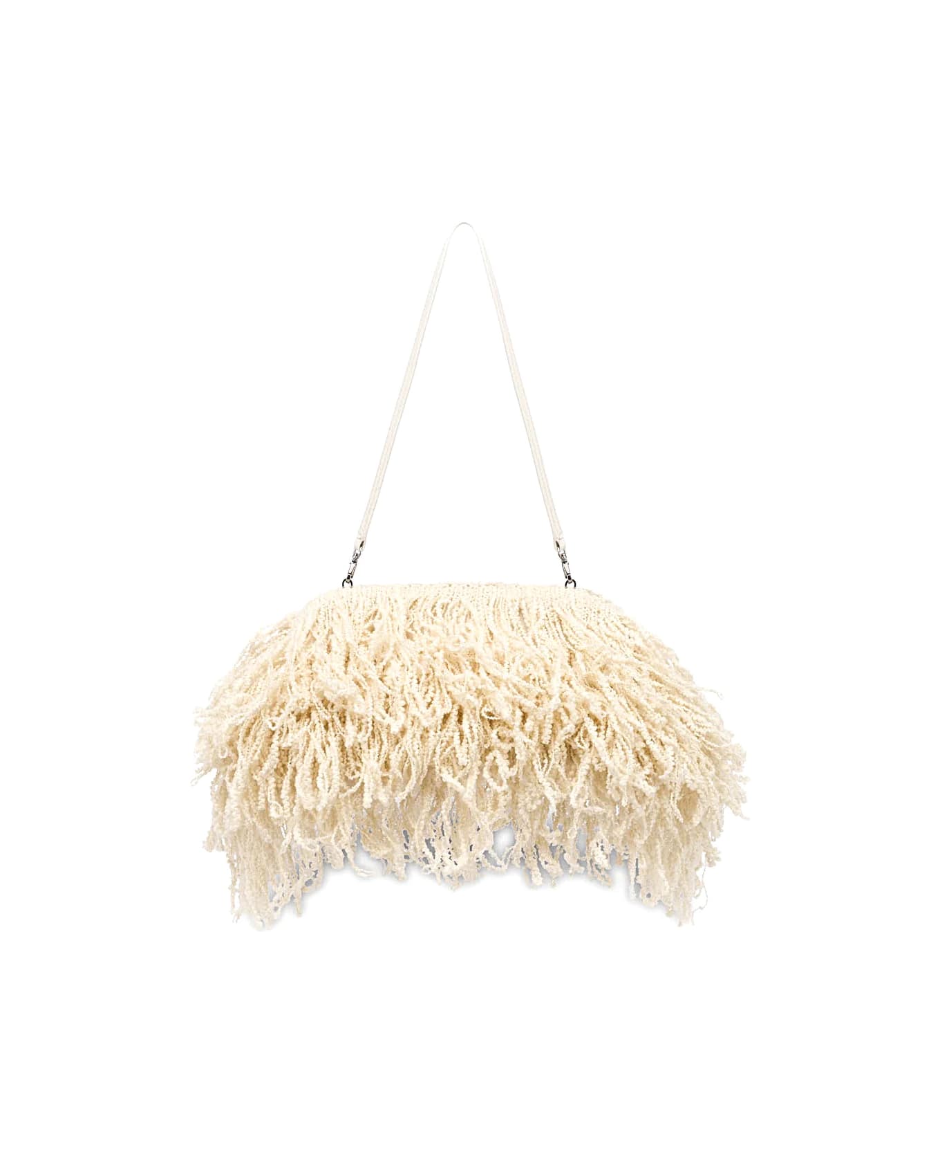 Philosophy di Lorenzo Serafini White Pochette With All-over Fringe Design And Removable Handle In Tech Fabric Woman - White