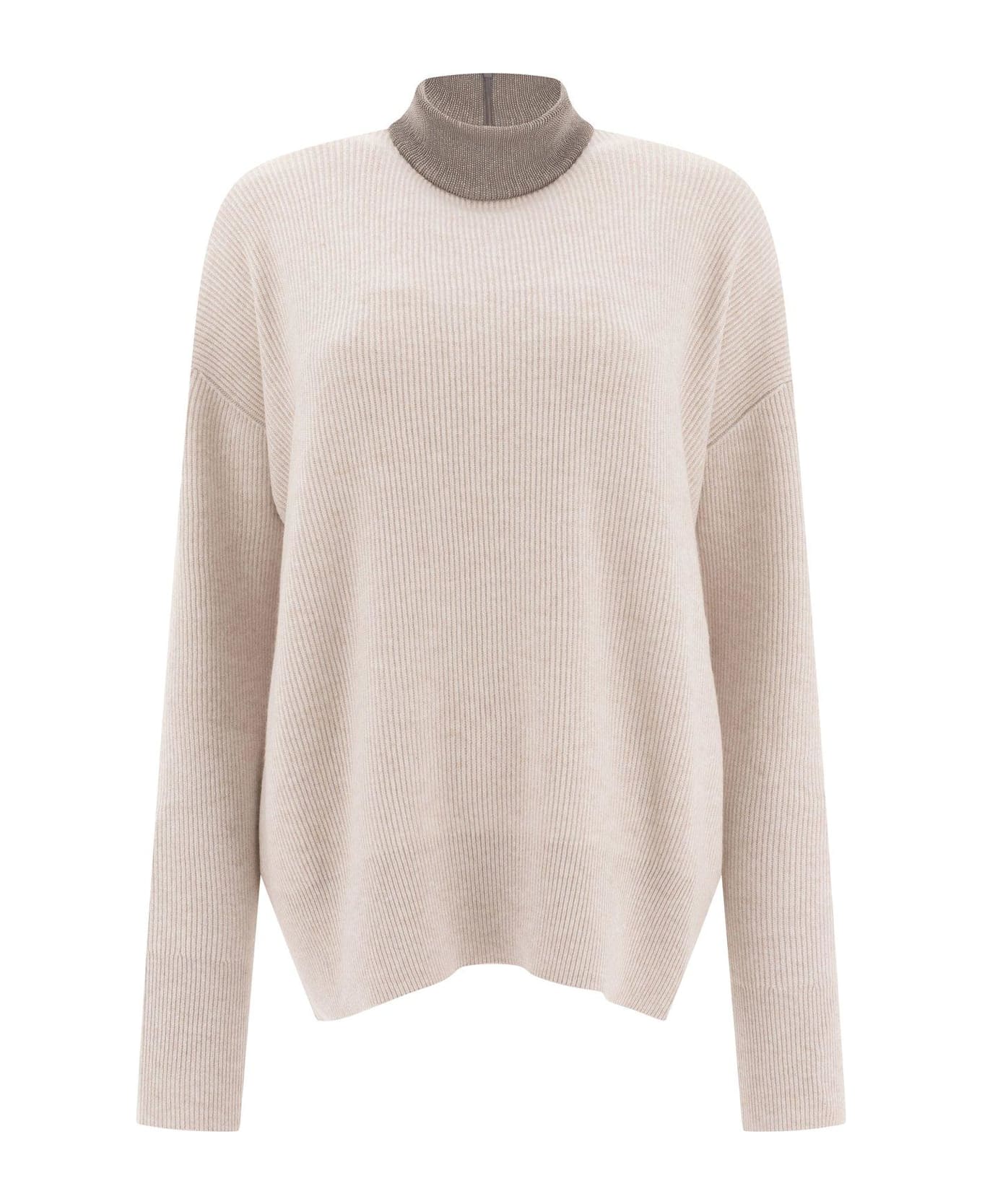 Brunello Cucinelli Mock Neck Long Sleeved Knitted Jumper - WHITE