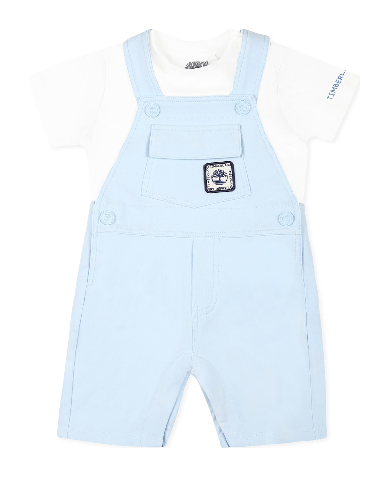 Timberland Light Blue Dungarees Suit For Baby Boy With Logo - Light Blue