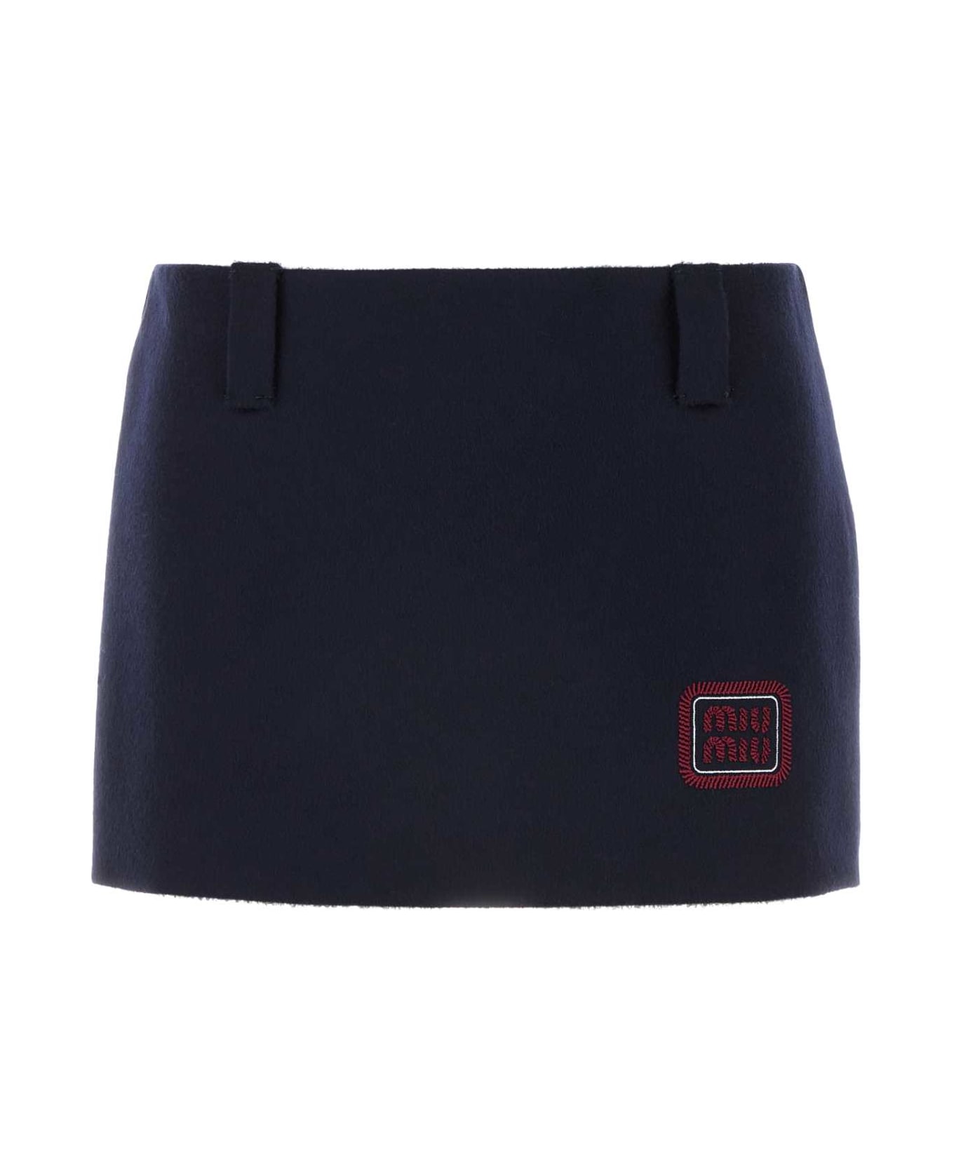 Miu Miu Dark Blue Wool Blend Mini Skirt - BLEU