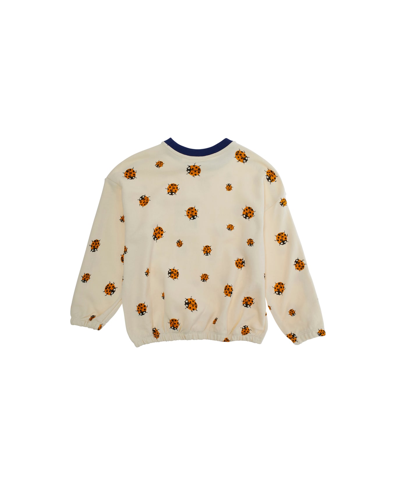 Mini Rodini White Sweatshirt With All-over Ladybugs Embroidery In Cotton Girl - White