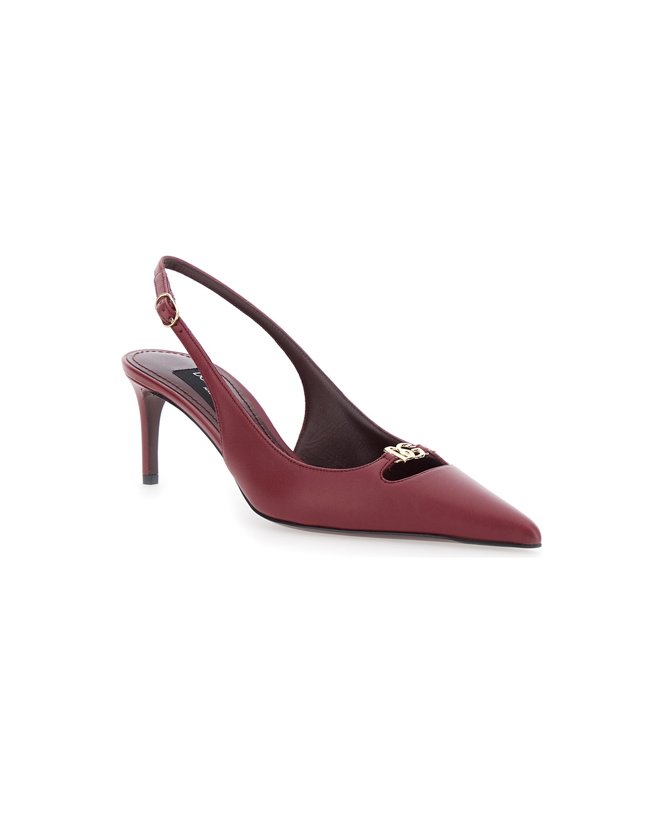 Dolce 
Gabbana Bordeaux Slingback Pumps With Medium Stiletto Heel And Logo Plaque On The Front In Patent Leather Woman - Bordeaux