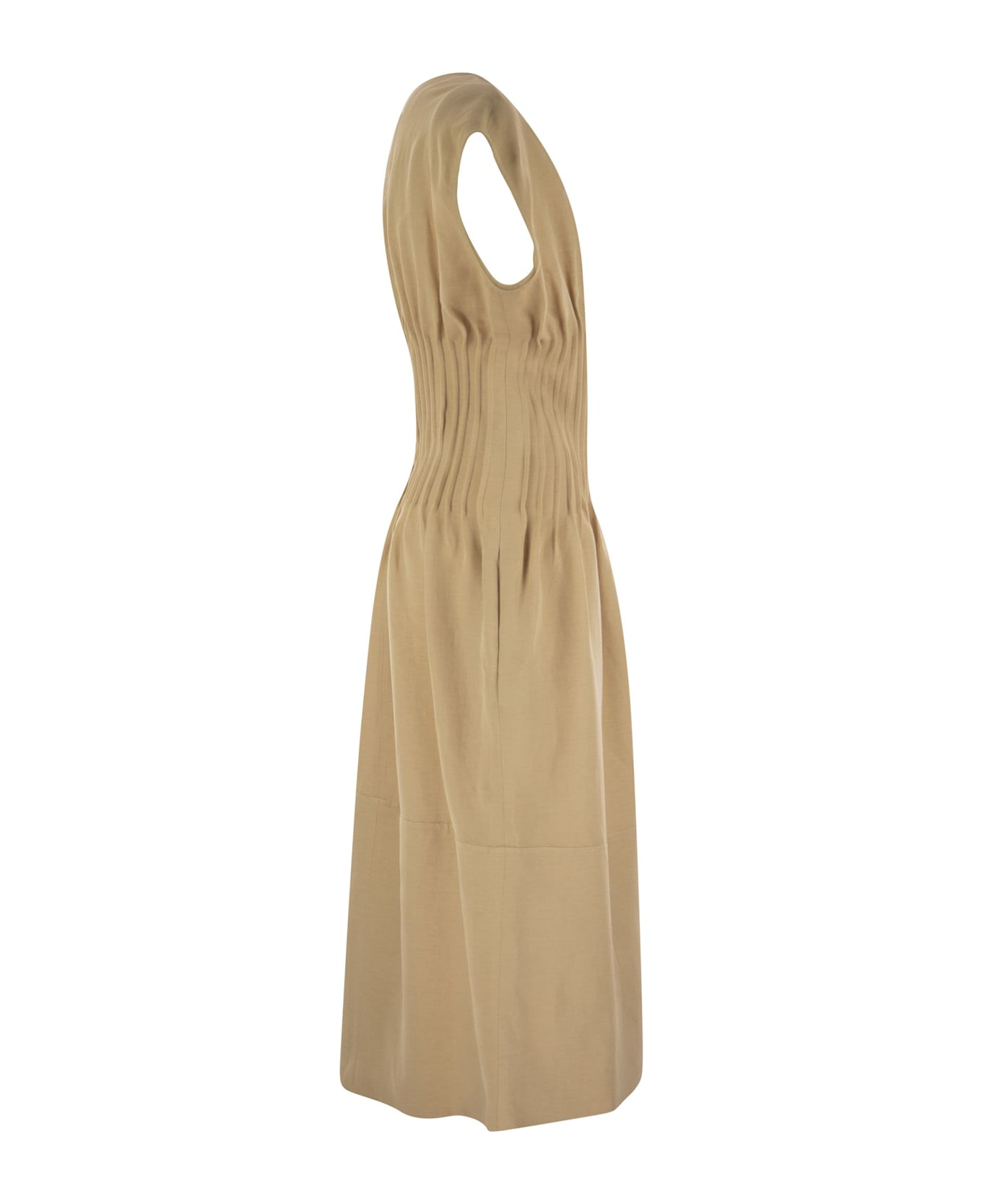 Fabiana Filippi Viscose And Linen Corset Waist Dress - Sand