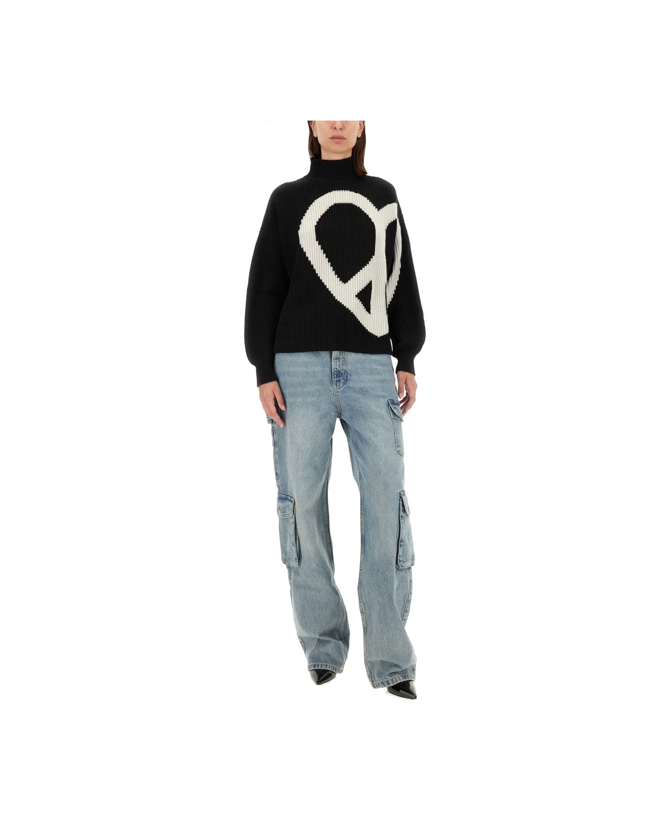 M05CH1N0 Jeans Jersey With Logo - Fantasia Nero