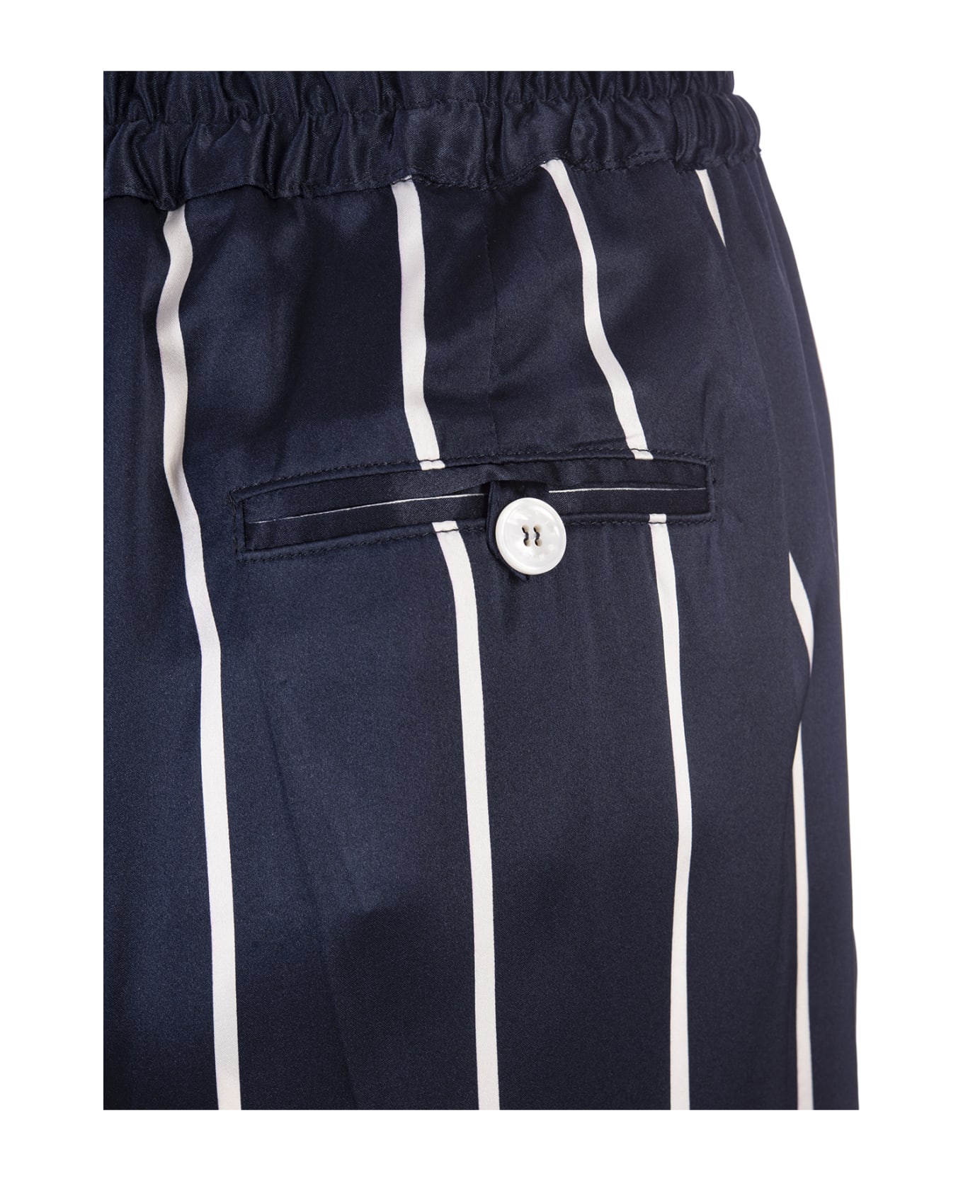 Kiton Navy Blue Striped Silk Drawstring Trousers - Blue ボトムス