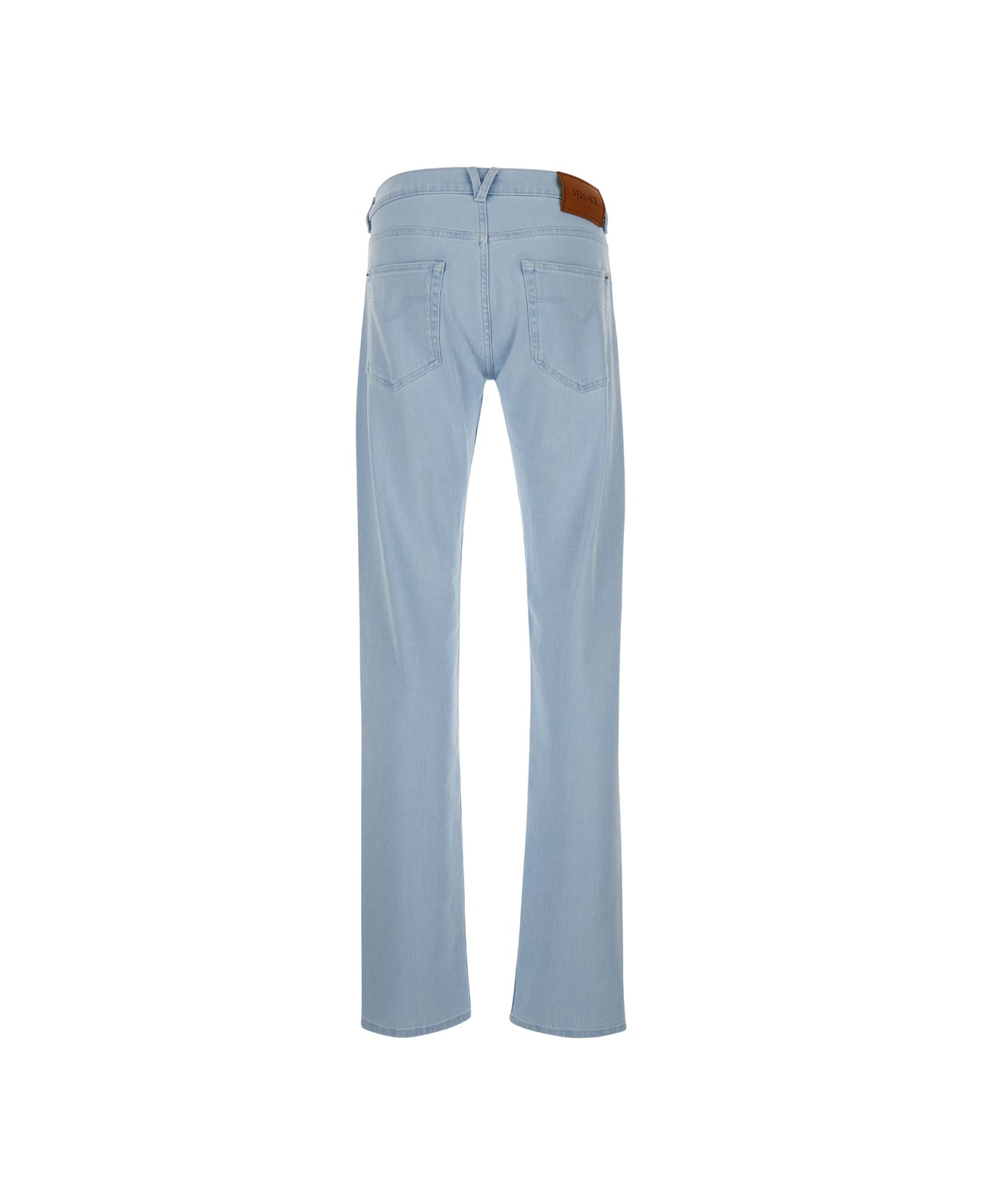 Versace Light Blue Skinny Jeans With Logo Patch In Denim Man - sulvam Silver Line stand collar shirt