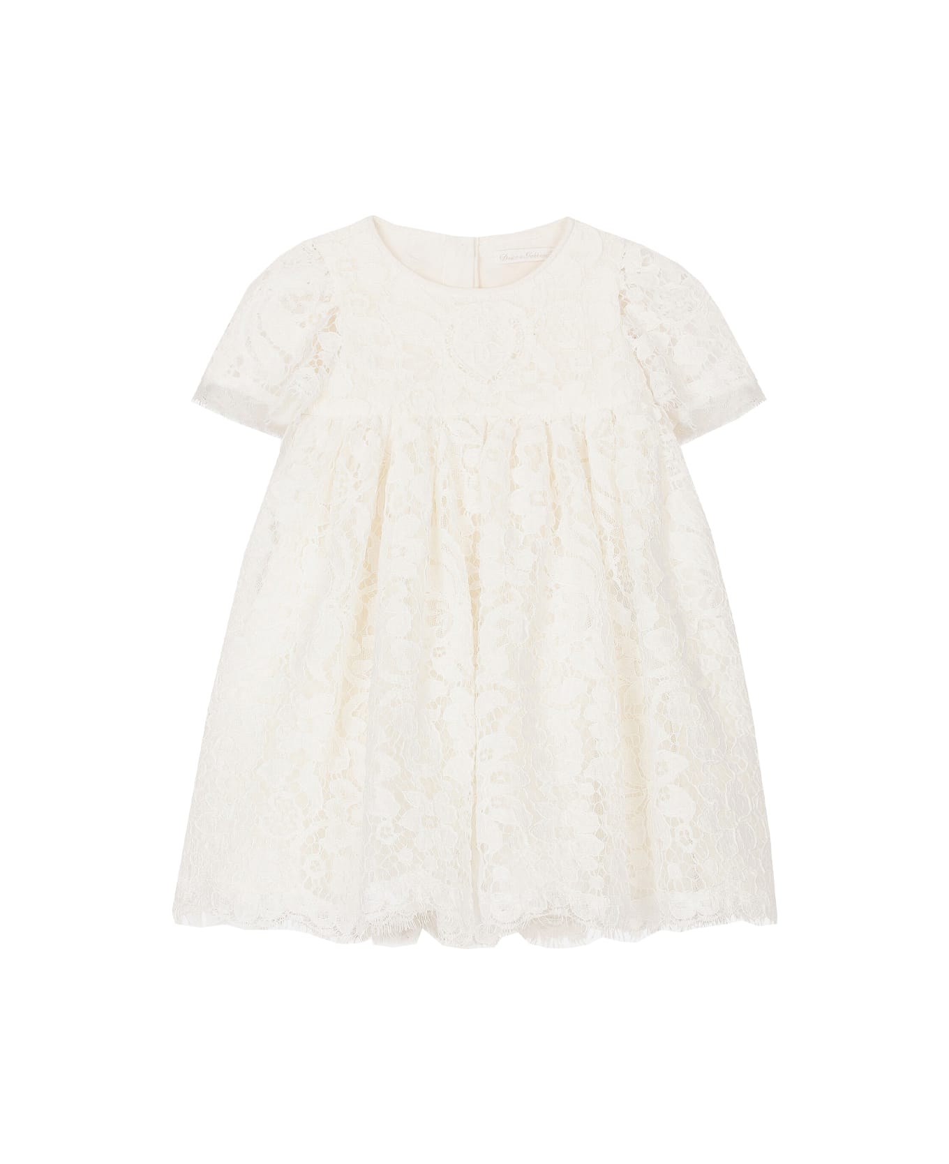Dolce & Gabbana Short Sleeve Baptism Dress In Empire Cut Lace - White