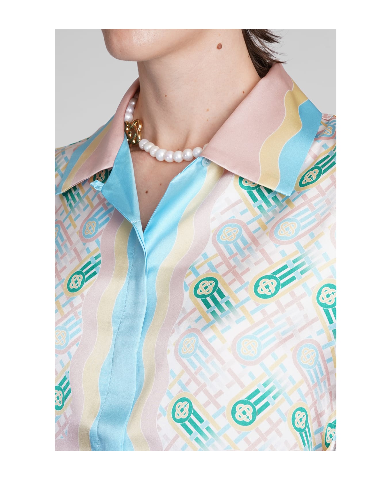 Casablanca Ping Pong Silk Cropped Shirt - Ping pong print