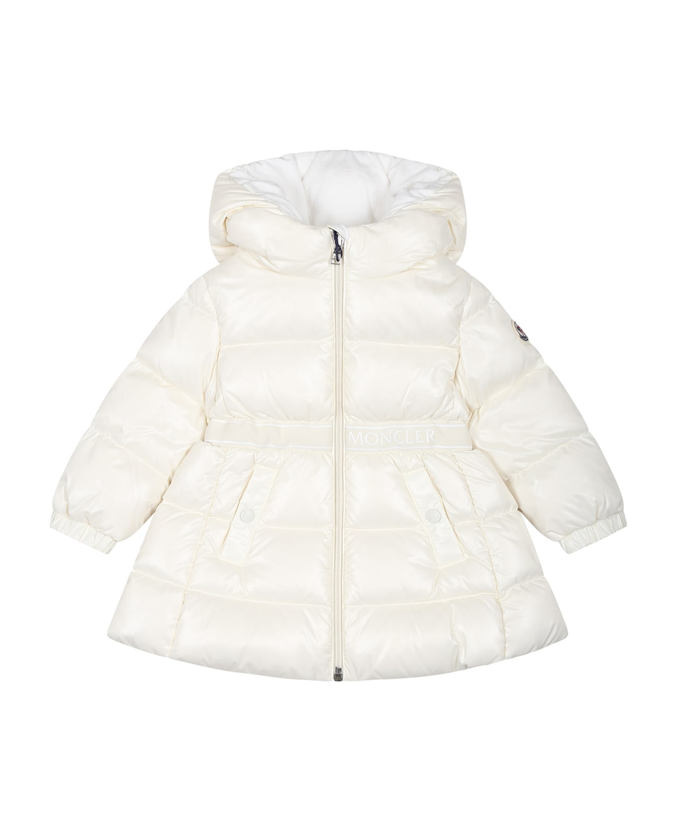 Moncler White Alis Down Jacket For Baby Girl With Logo - White