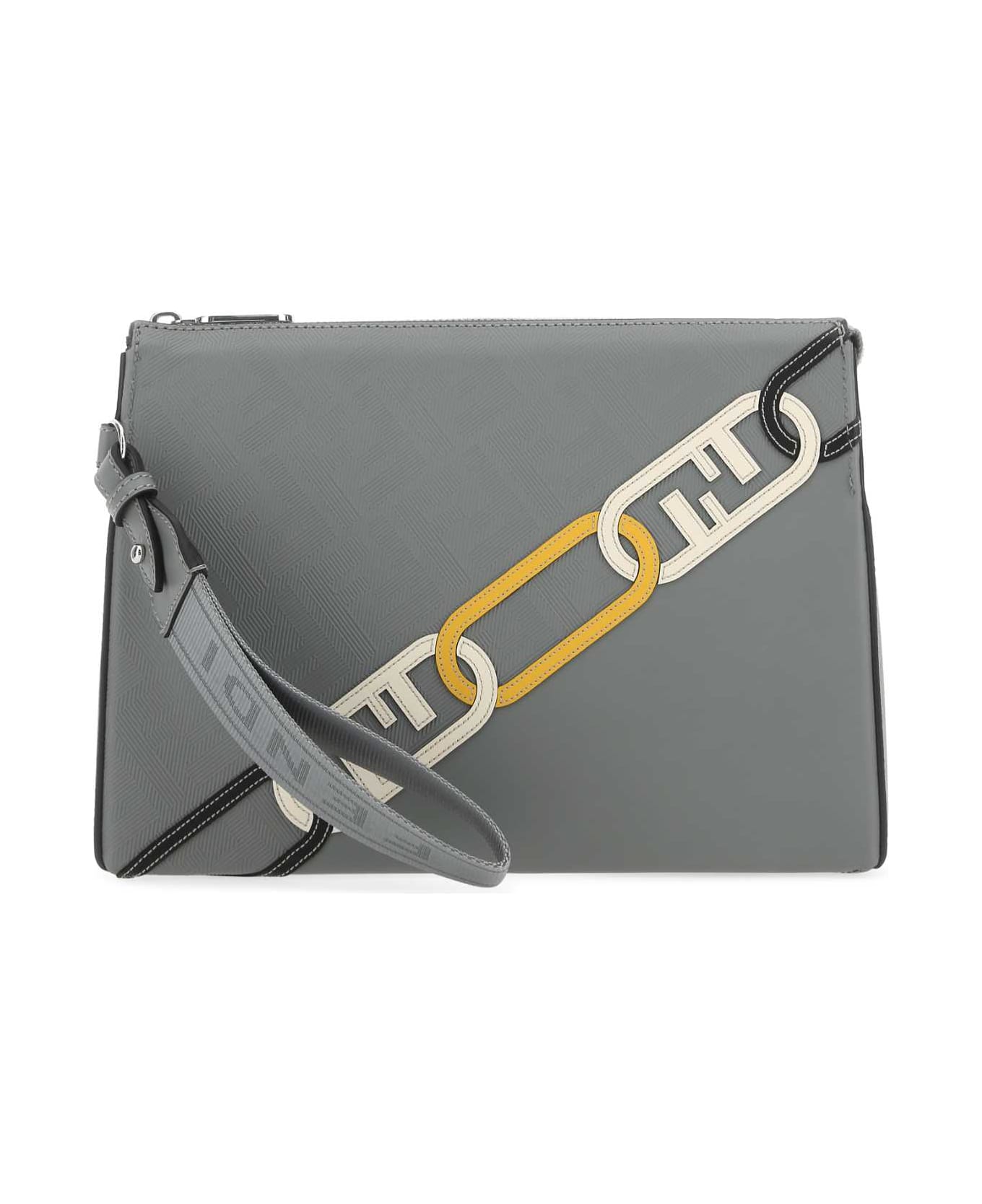 Fendi Grey Fabric Clutch - F1HRT