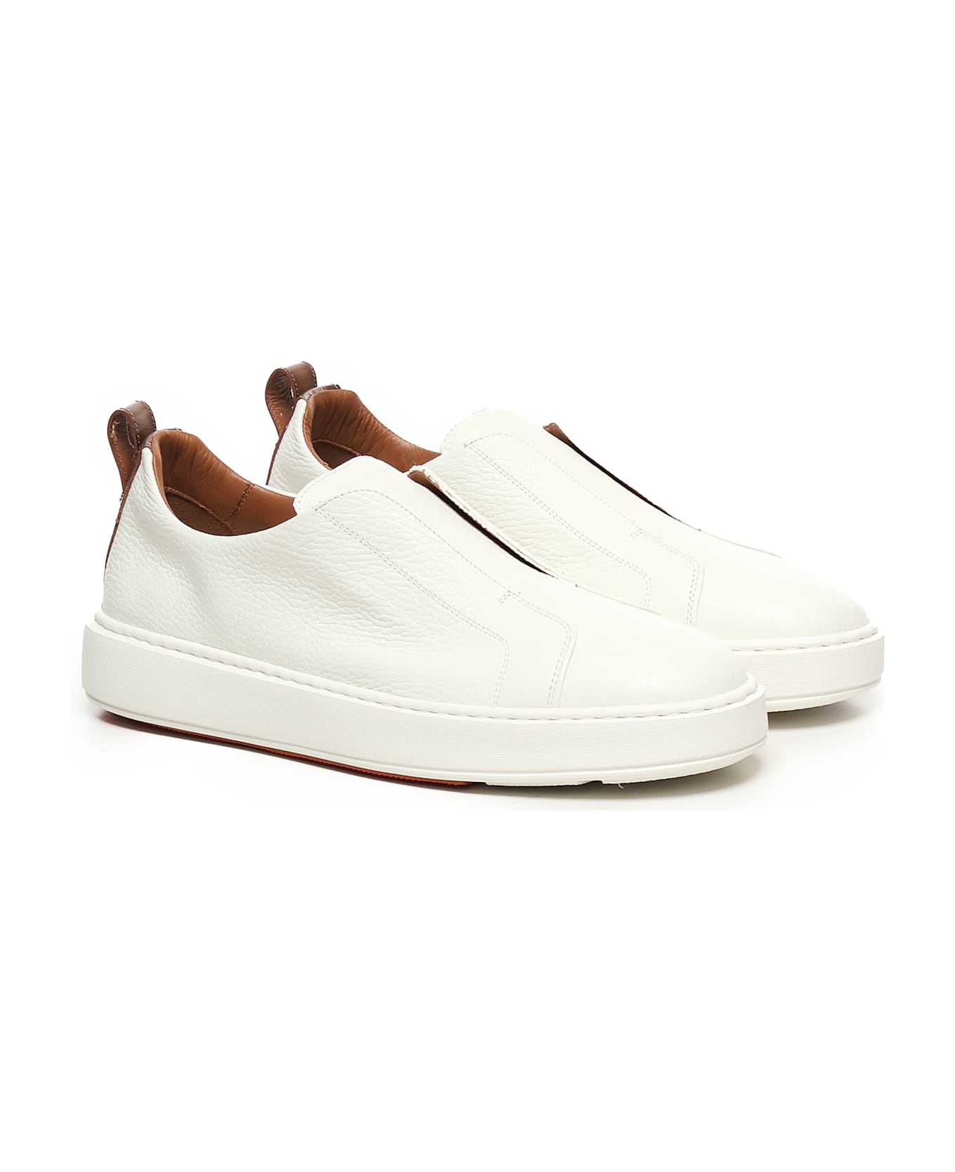 Santoni Victory Sneakers In Tumbled Leather - White