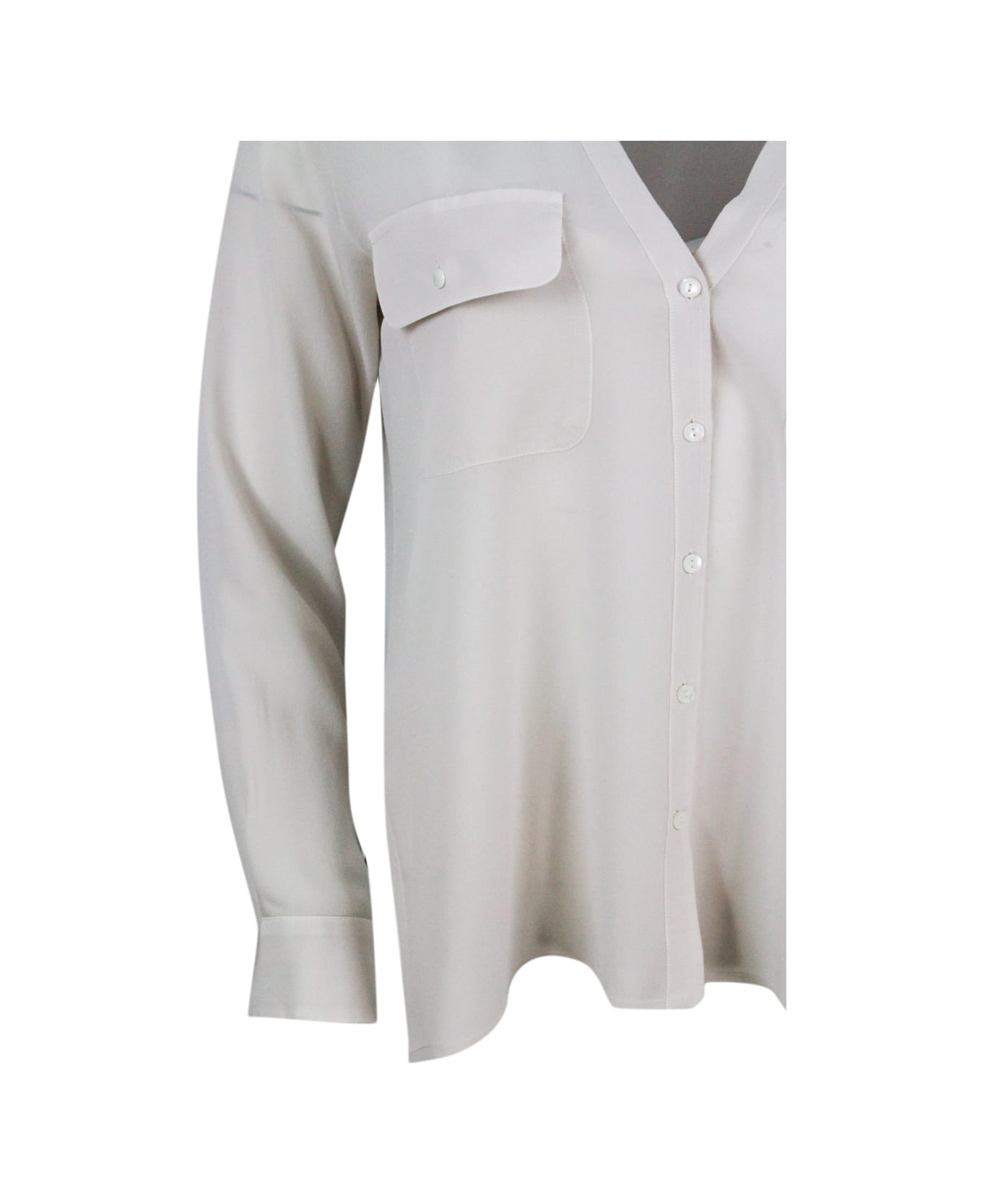 Antonelli Shirt Made Of Soft Stretch zip-up, With V-neck, WORLD Pockets And Button Closure - Beige