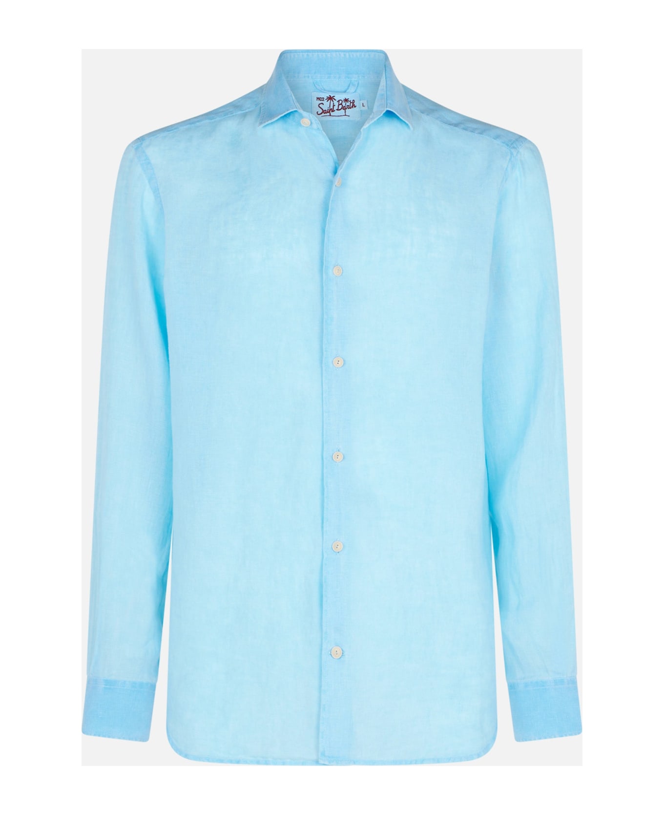 MC2 Saint Barth Man Water Color Light Blue Linen Pamplona Shirt - SKY