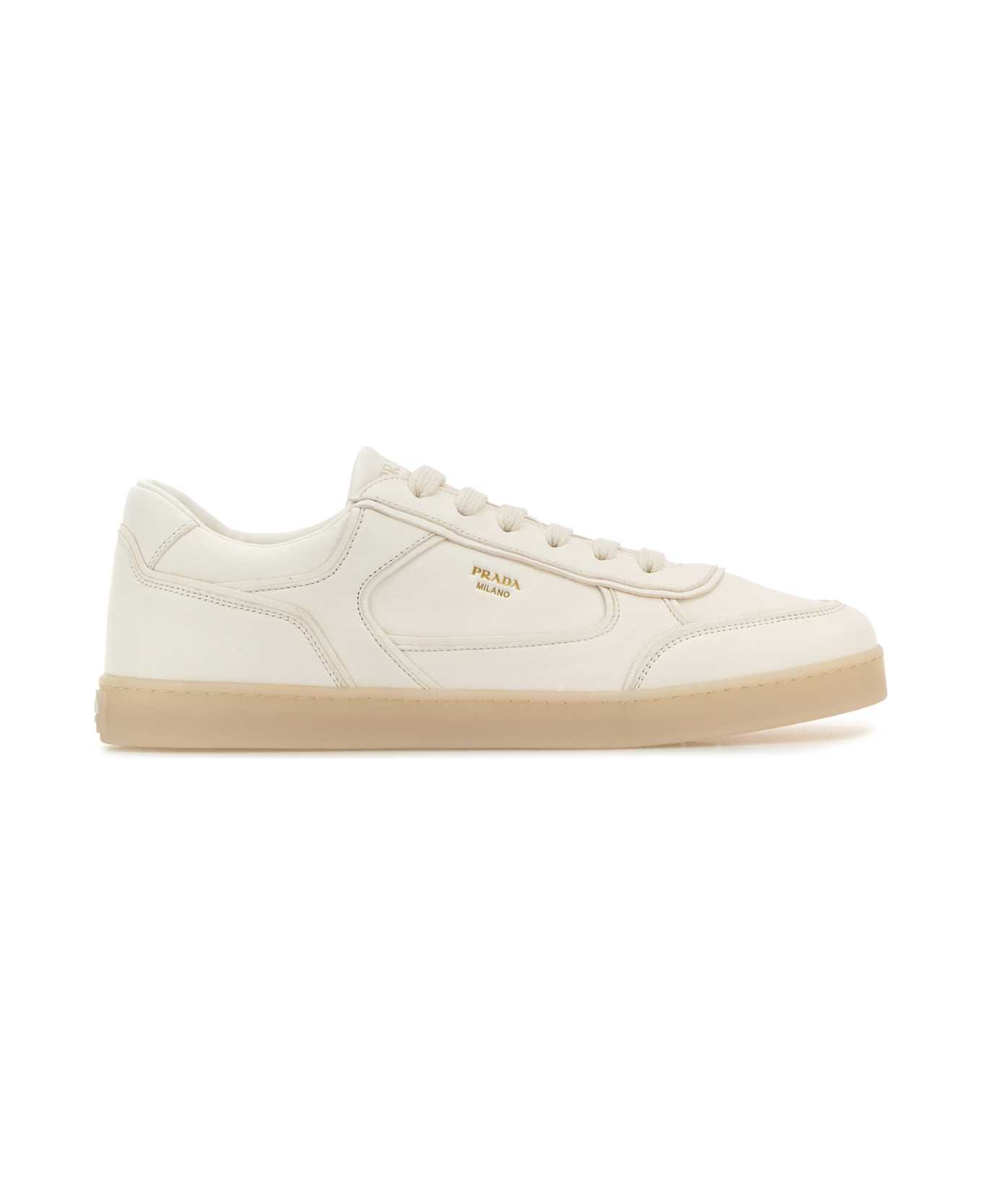 Prada White Leather Sneakers - AVORIO