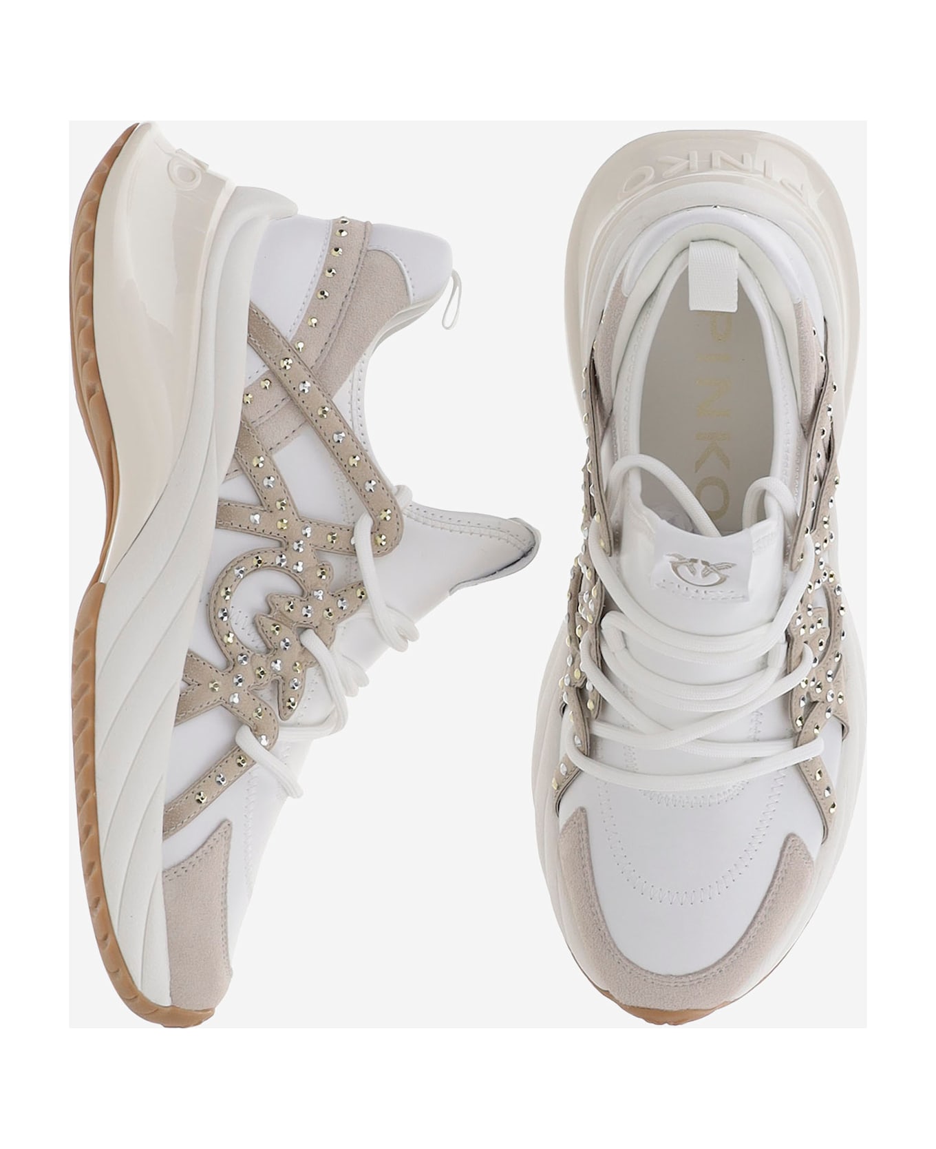 Pinko Ariel 28 Sneakers With Rhinestones - White