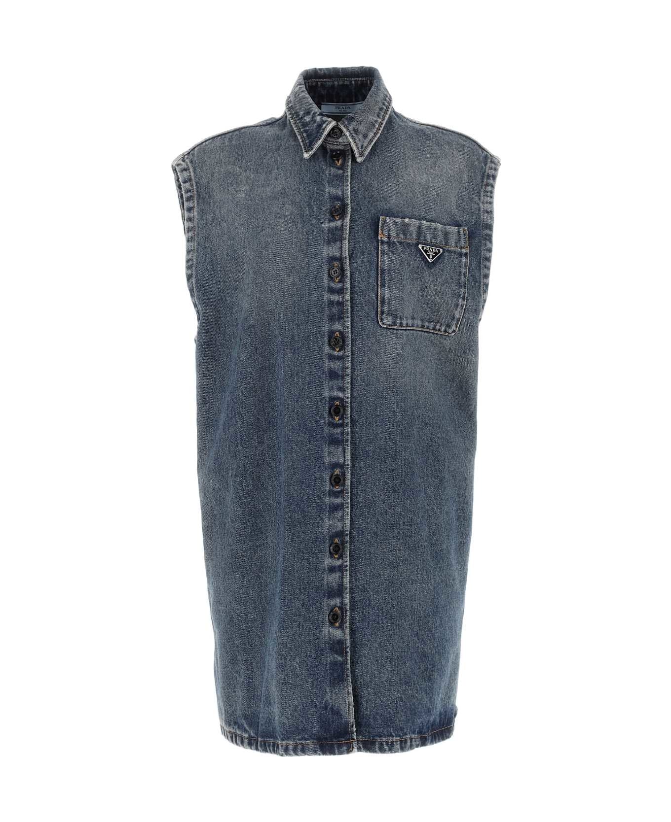 Prada Denim Sleeveless Shirt - Blue